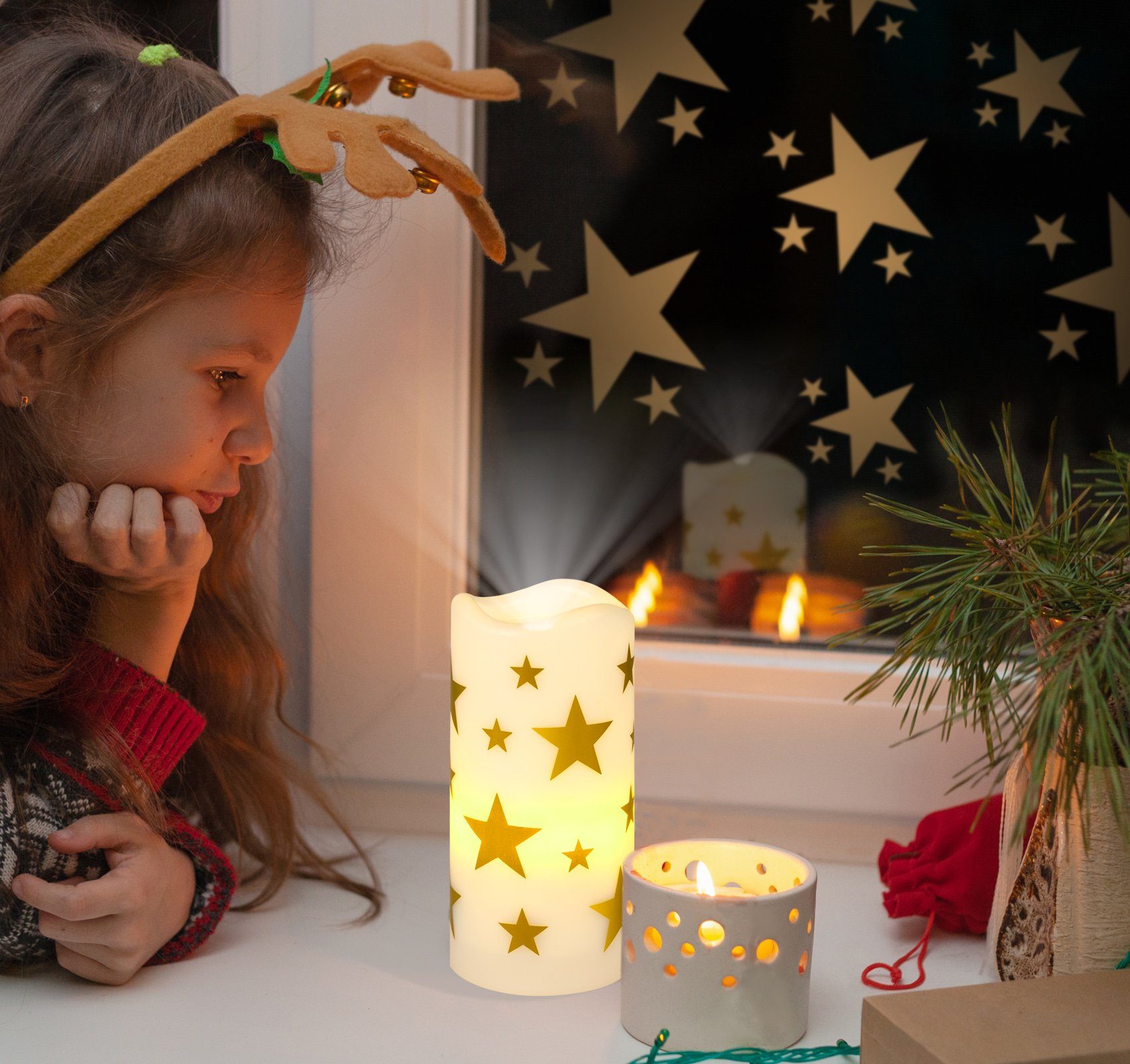 Weihnachtsbaum Homewit Projektor LED Topper beleuchtet, LED-Beamer Baumspitze Kerzen