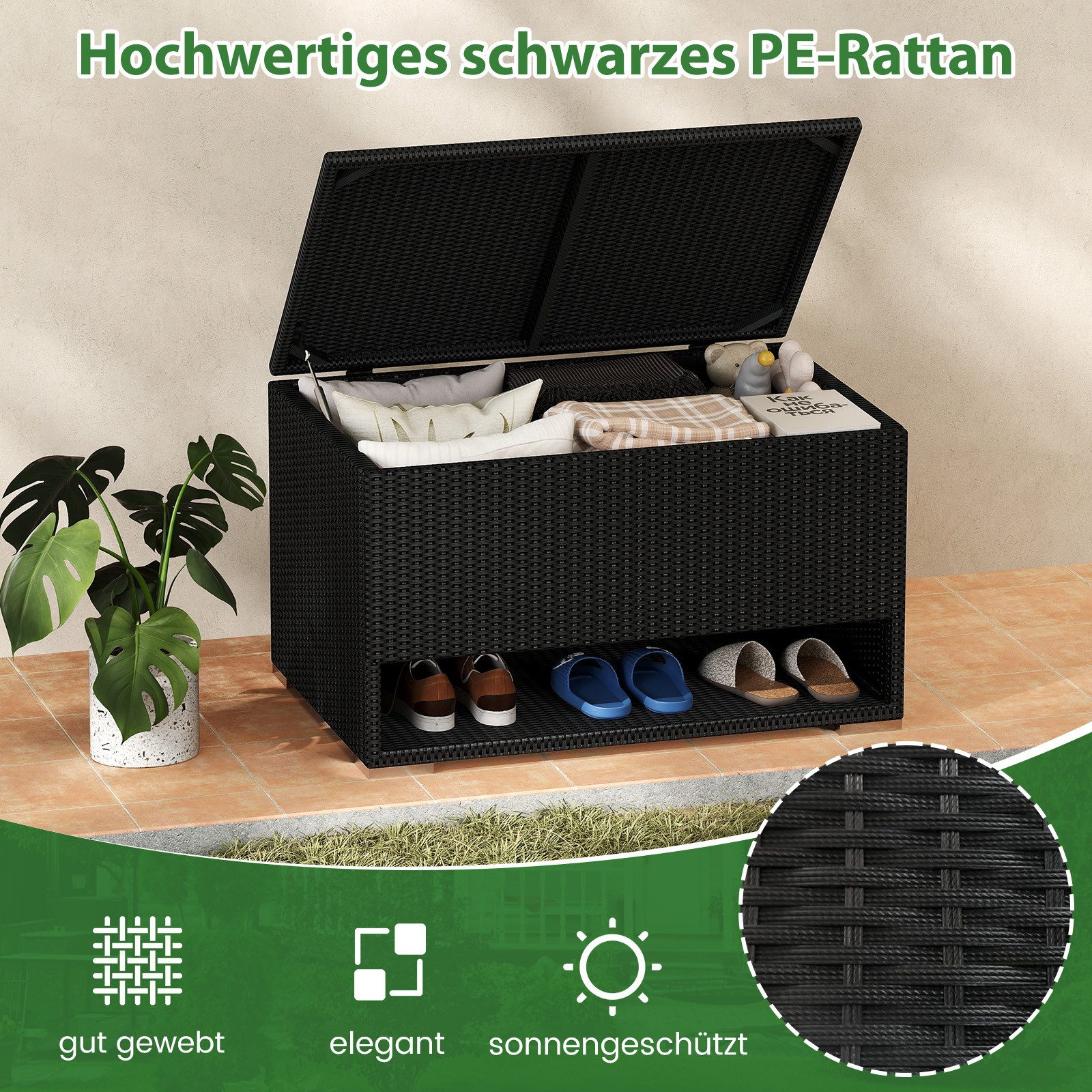 COSTWAY Auflagenbox, Gartenbox wetterfest mit Schuhregal 186L, Rattan günstig online kaufen