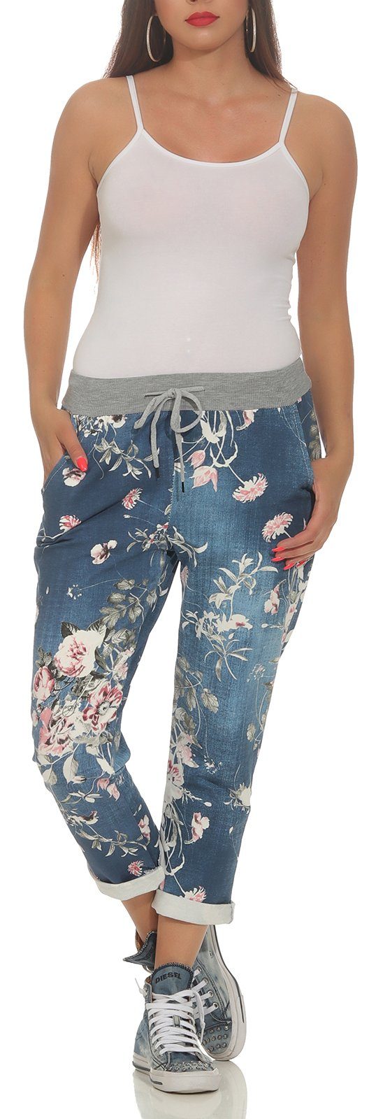 simaranda Jogginghose Damen Jogginghose 29 Blau / Blume One Size 36-40