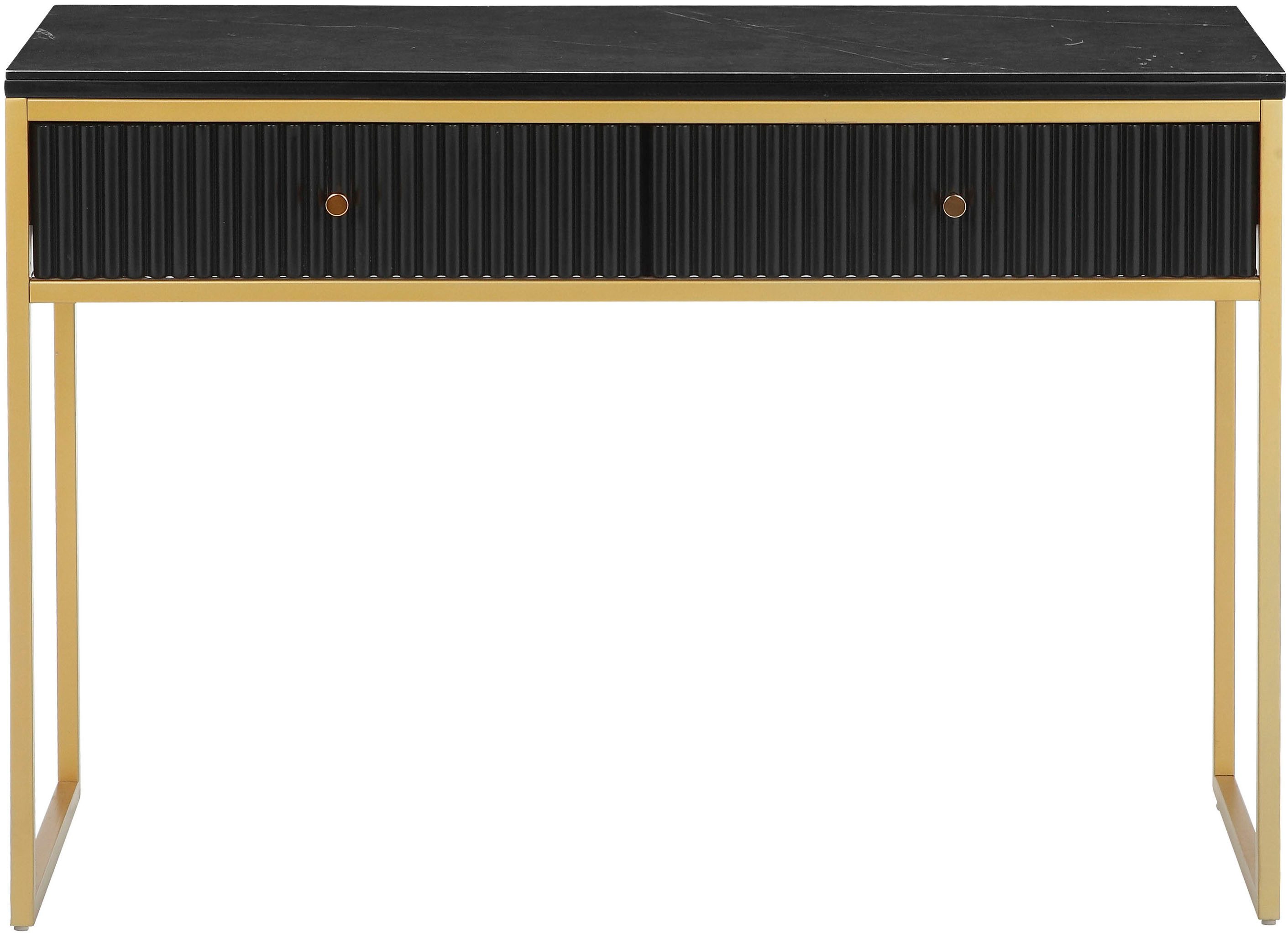 Leonique Konsolentisch Fleuriss, Keramikplatte, goldene Beine, FSC-zertifiziertes Holz, Breite 110 cm