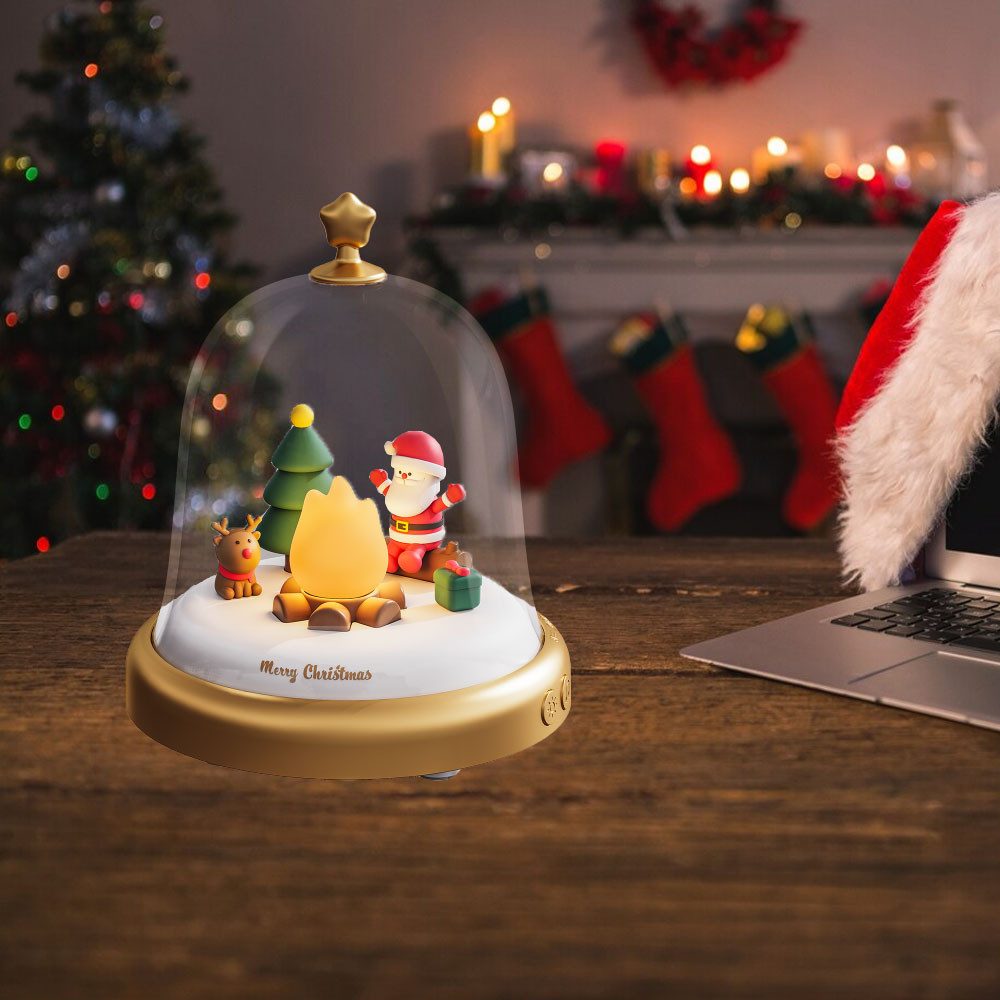 PRIISF LED Kugelleuchte Weihnachten LED Nachtlicht Spieluhr Laterne Weihnachtsdorf Beleuchtung, Dimmbar, LED Dekoobjekt Winterdorf Nachtlampe Weihnachtsdeko, Weihnachtsmann Santa Claus Nikolaus Deko Weihnachtsfigur, Weihnachte Baby Kinder Xmas LED Nachttischlampe Geschenkbox