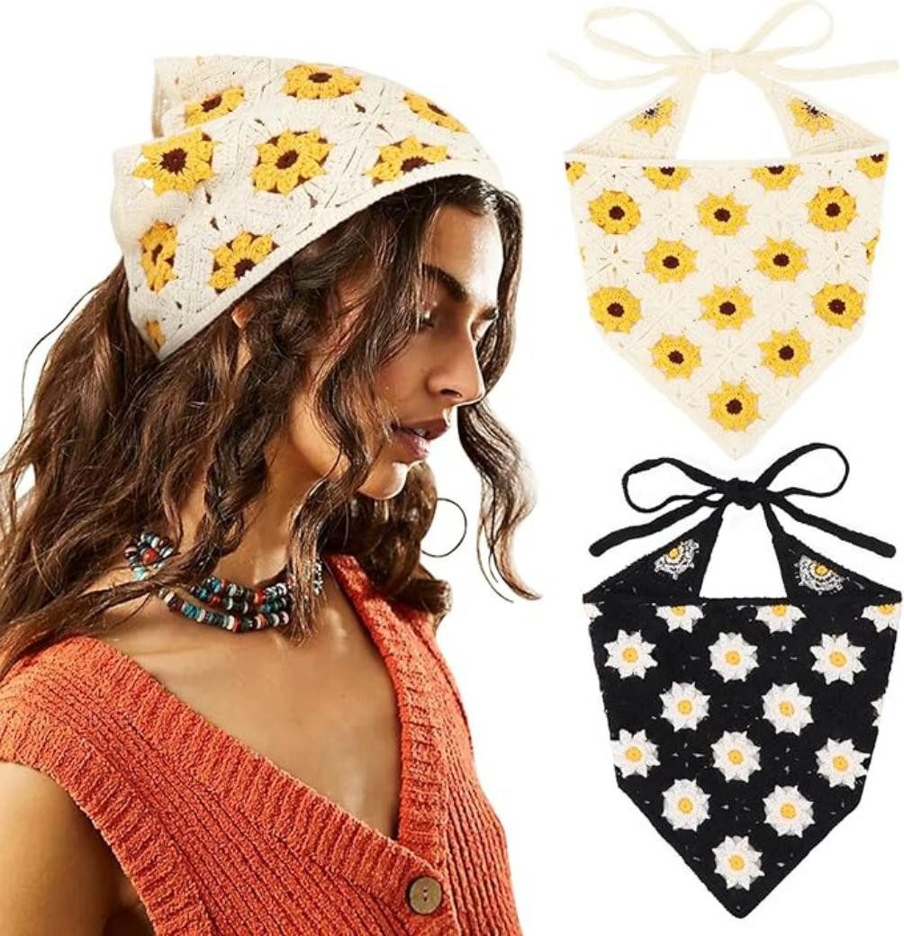 Oemmn Dreieckstuch 2 Stück Damen Boho Stirnbänder Dreieck Kopftücher Bandanas