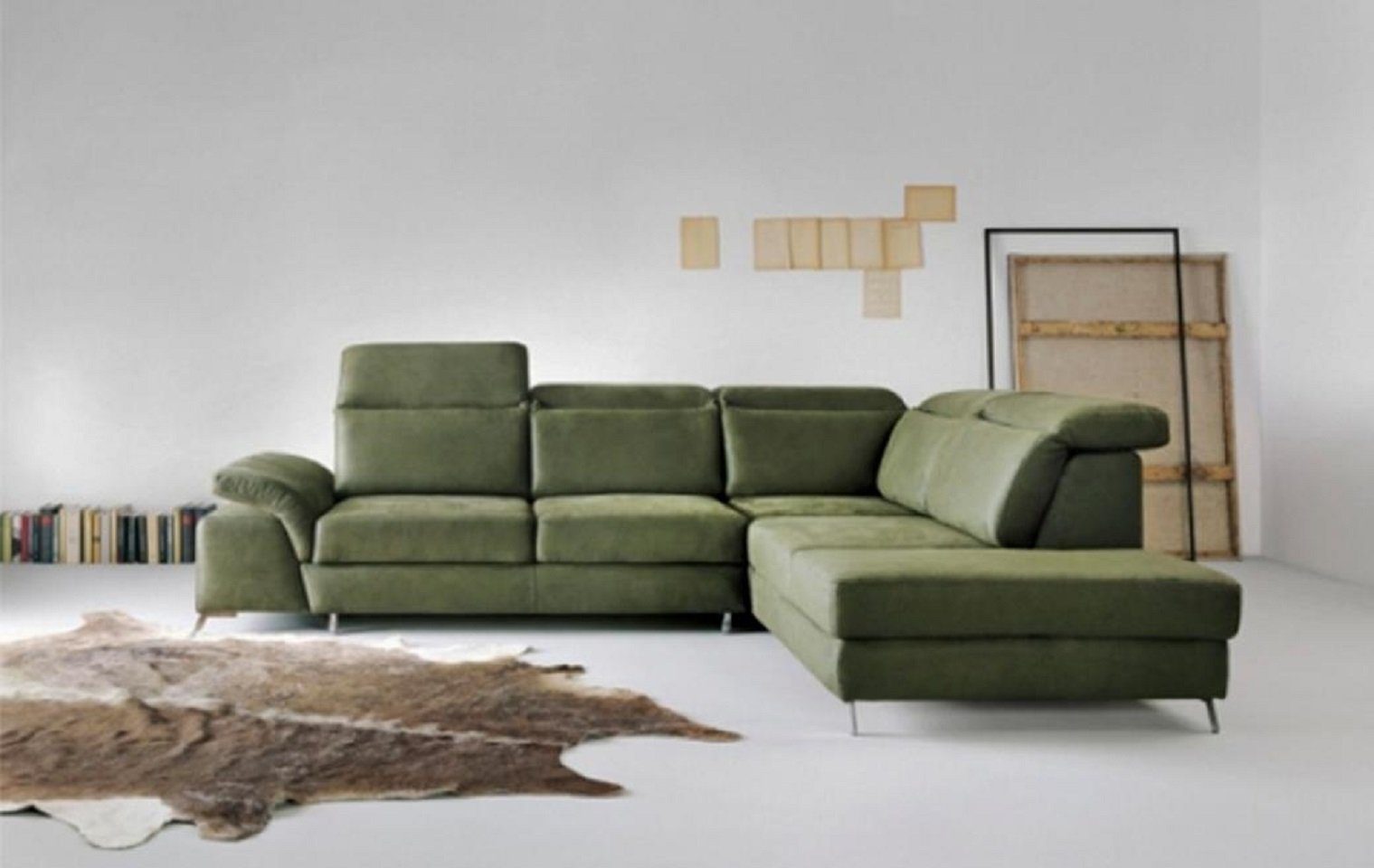Teile, Eckgarnitur L Form Luxus, Europe in Grün Sofa Made 2 JVmoebel Kunstleder Moderne Ecksofa Ecksofa
