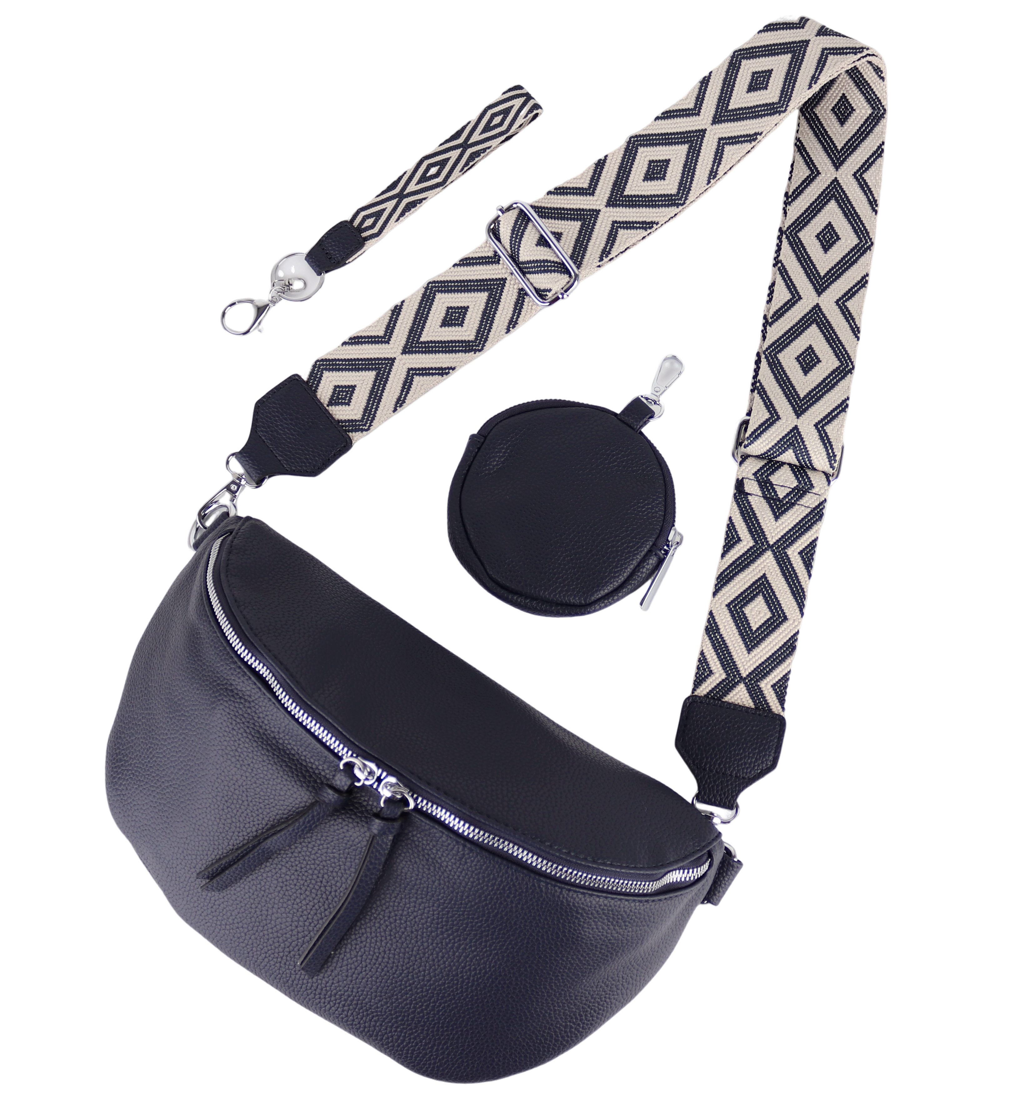 MIRROSI Bauchtasche Damen Taschen, Umhängetasche, Brusttasche, 30x19x10cm Veganes Leder (Schultertasche für jeden Anlass, (dazu 1x Schlüsselband und 1x Münzenbeutel), Crossbody Bag, Bohemian gemusterten & verstellbaren Schulterriemen
