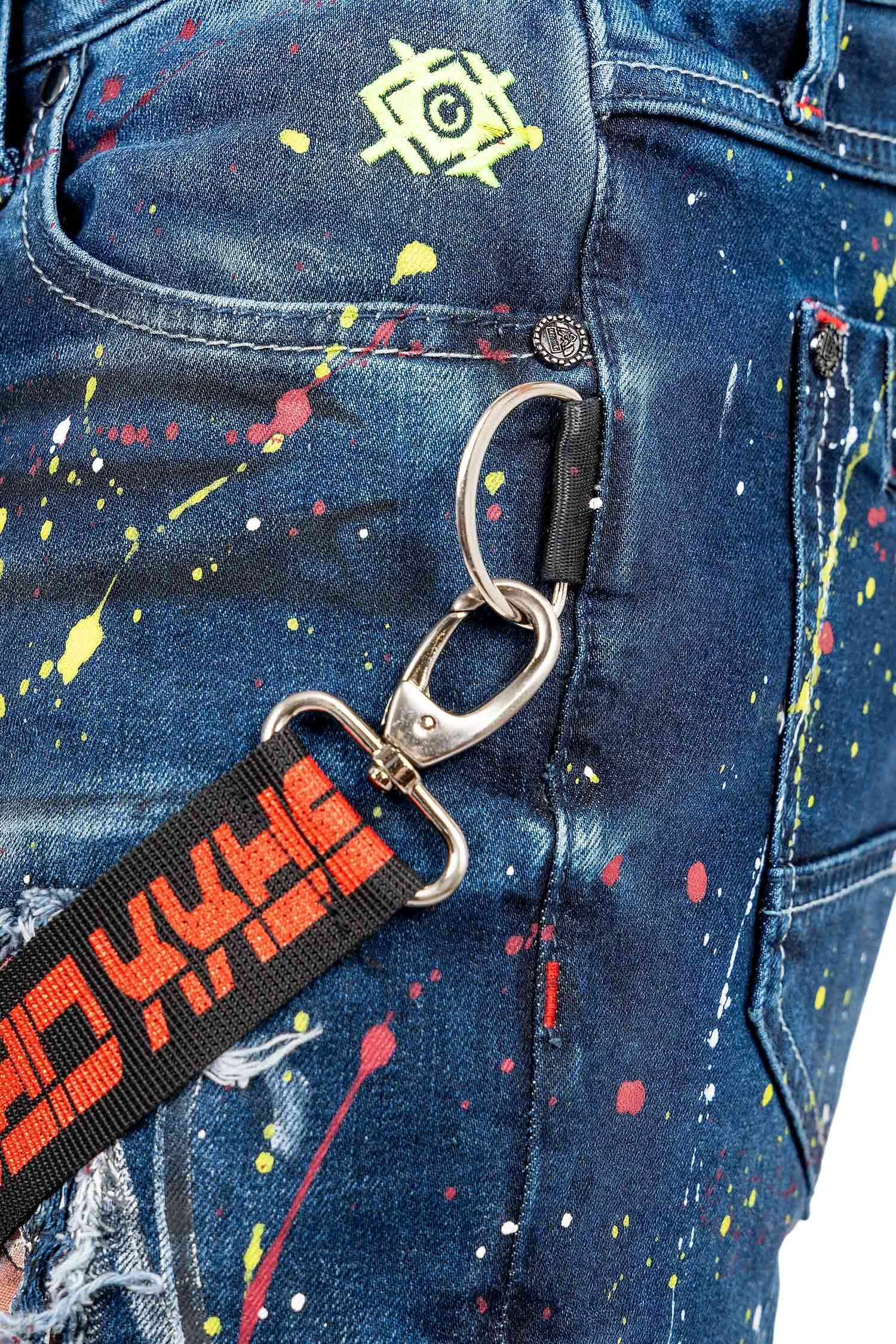 Cipo & Baxx Regular-fit-Jeans Destroyed Verzierungen Bunte Effekt Hose BA-CD716 Extravaganten mit