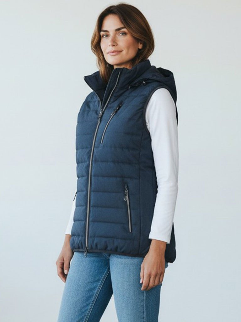 Blue Wave Steppweste Damen Weste Nathalie gesteppt mit abnehmbarer Kapuze in Melange-Optik