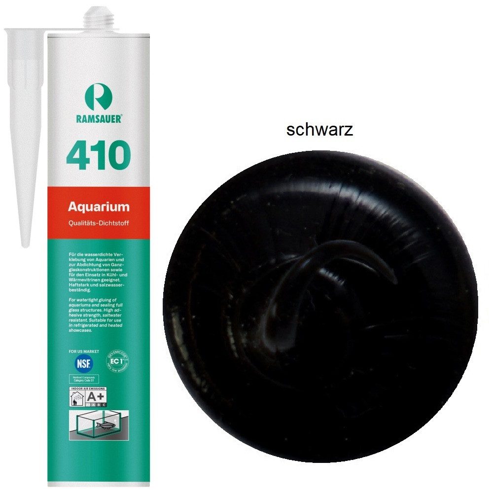 Ramsauer Dichtstoff Ramsauer 410 Aquarium Silikon Dichtstoff 310ml Kartusche schwarz, gebrauchsfertig, frei von fungiziden Wirkstoffen
