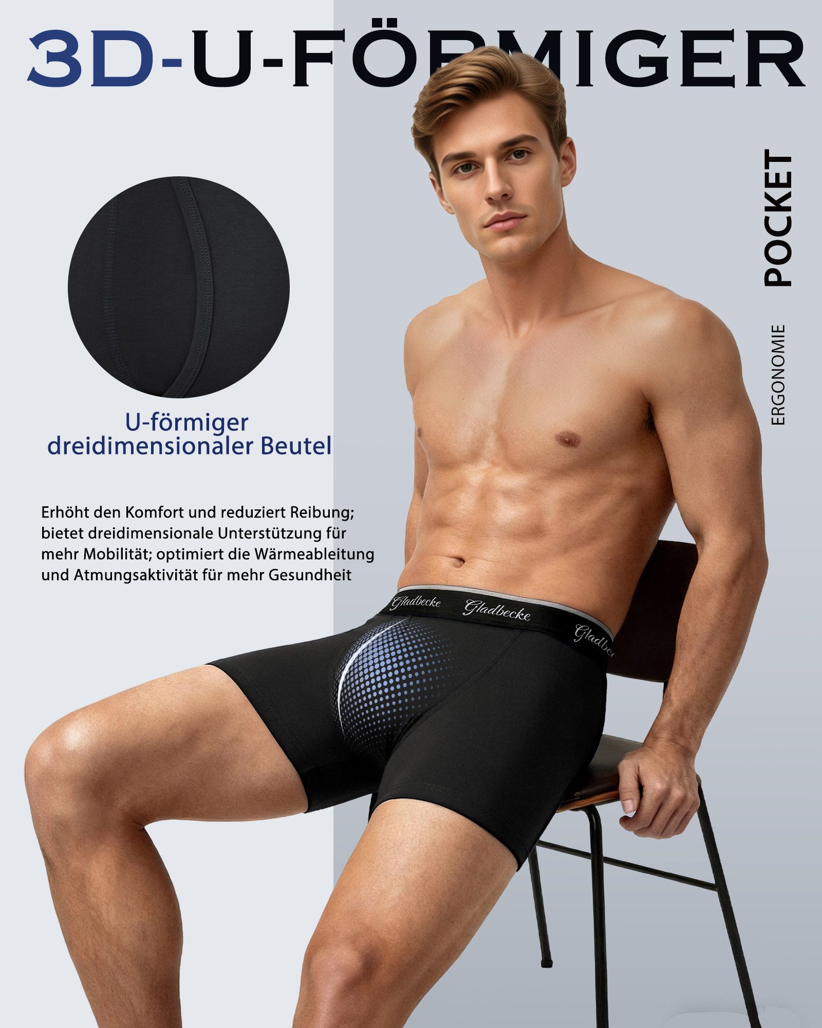 Gladbecke Boxershorts Herren Unterhosen Männer Unterwäsche Baumwolle (3er-Pack) Elastischer Komfortbund und tagloses Design, Formstabil