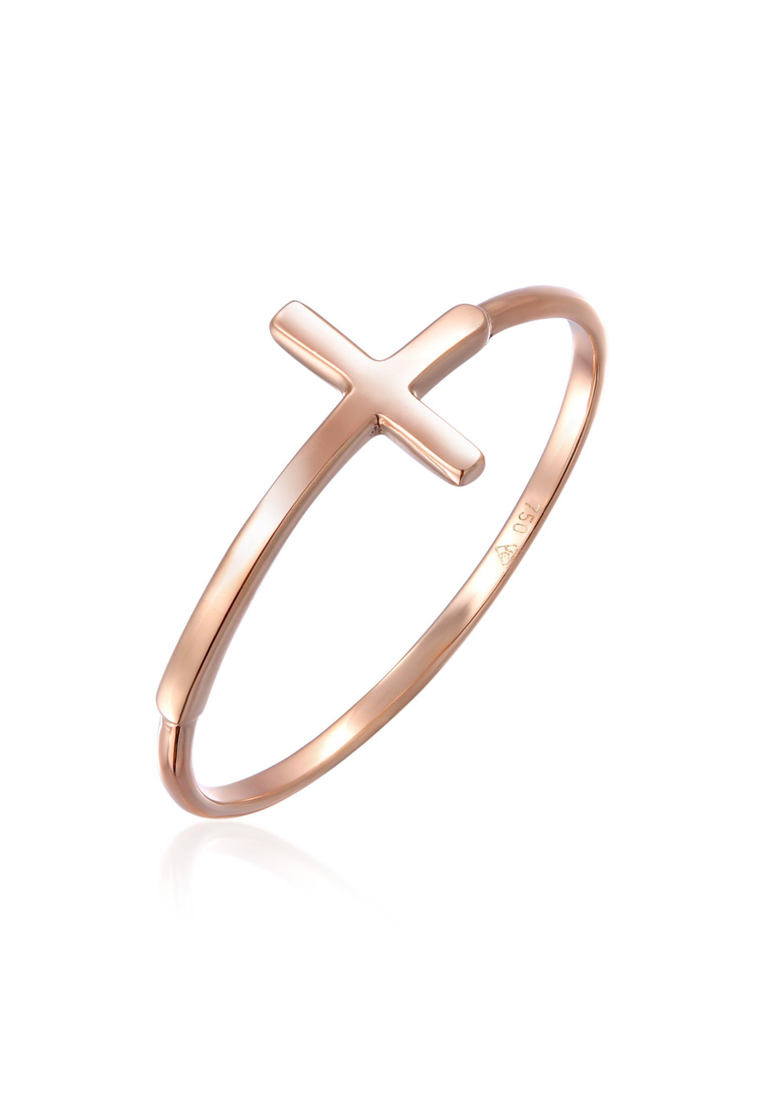 Elli Premium Fingerring Bandring Kreuz Symbol Basic Modern 750 Roségold