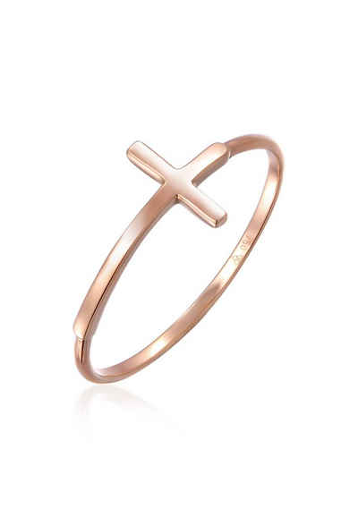 Elli Premium Fingerring Bandring Kreuz Symbol Basic Modern 750 Roségold