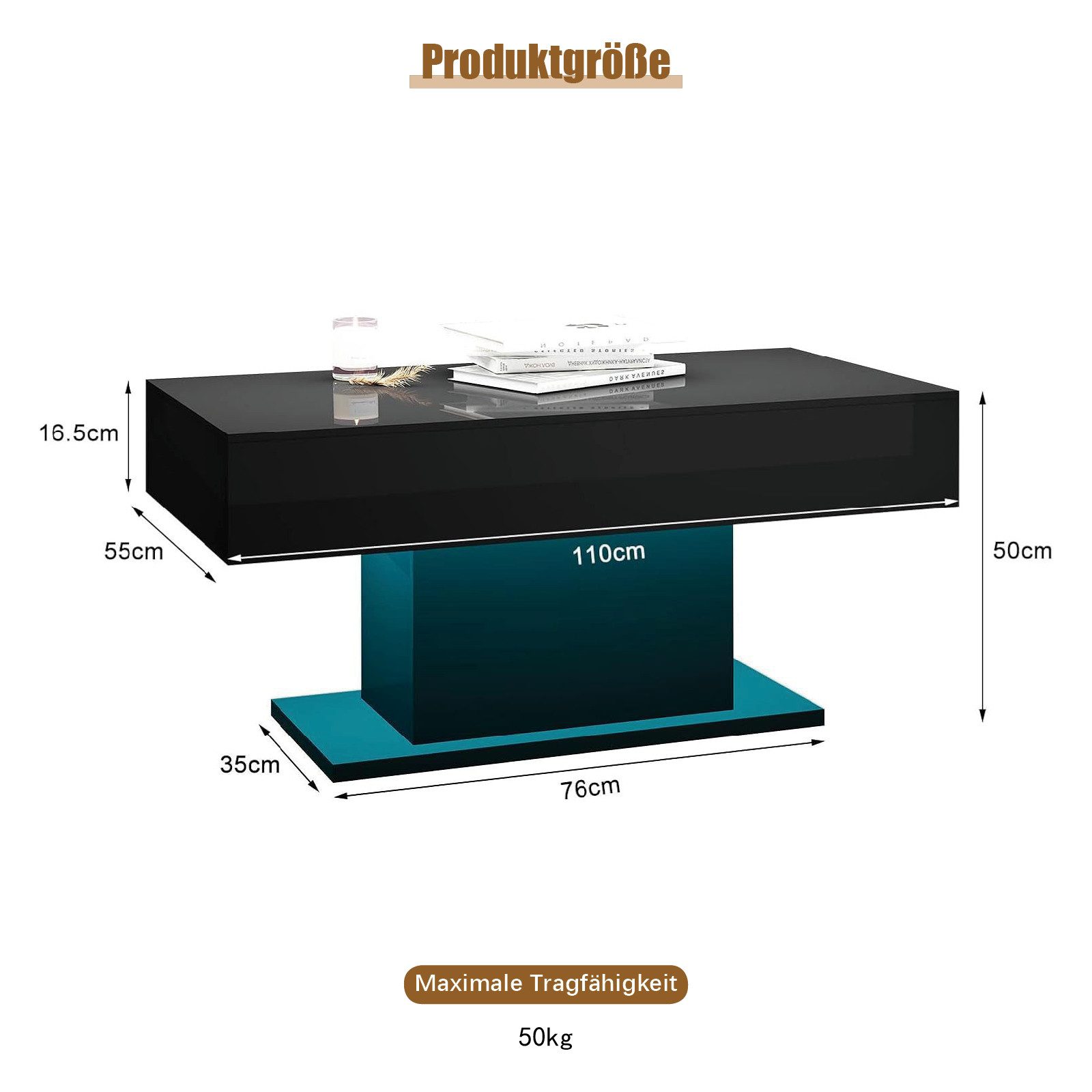 radelldar Couchtisch Wohnzimmertisch Hochglanz mit Beleuchtung modern 110x5 günstig online kaufen