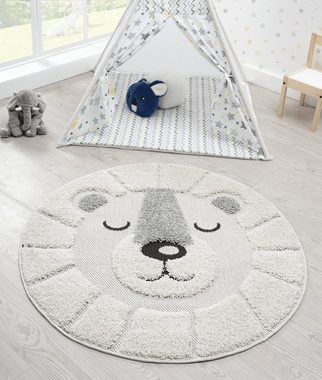 Teppich Lou Weicher Kuscheliger Kinderteppich, Löwen Motiv, Creme, the carpet, Rund, Höhe: 20 mm, 3D-Optik, Pflegeleicht, Flauschig