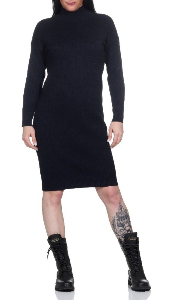 Mississhop Partykleid Strickkleid mit Zopfmuster gestricktes Kleid 360 Dunkelblau
