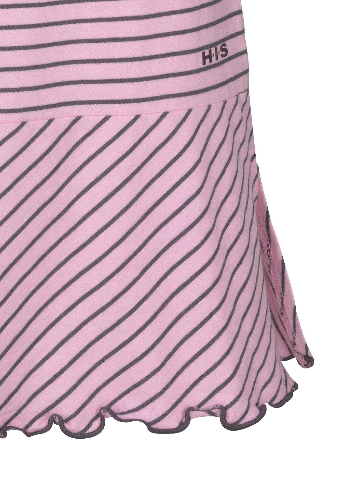 H.I.S Nachthemd süßem mit in Kräuselrändern rosa-geringelt Streifenlook
