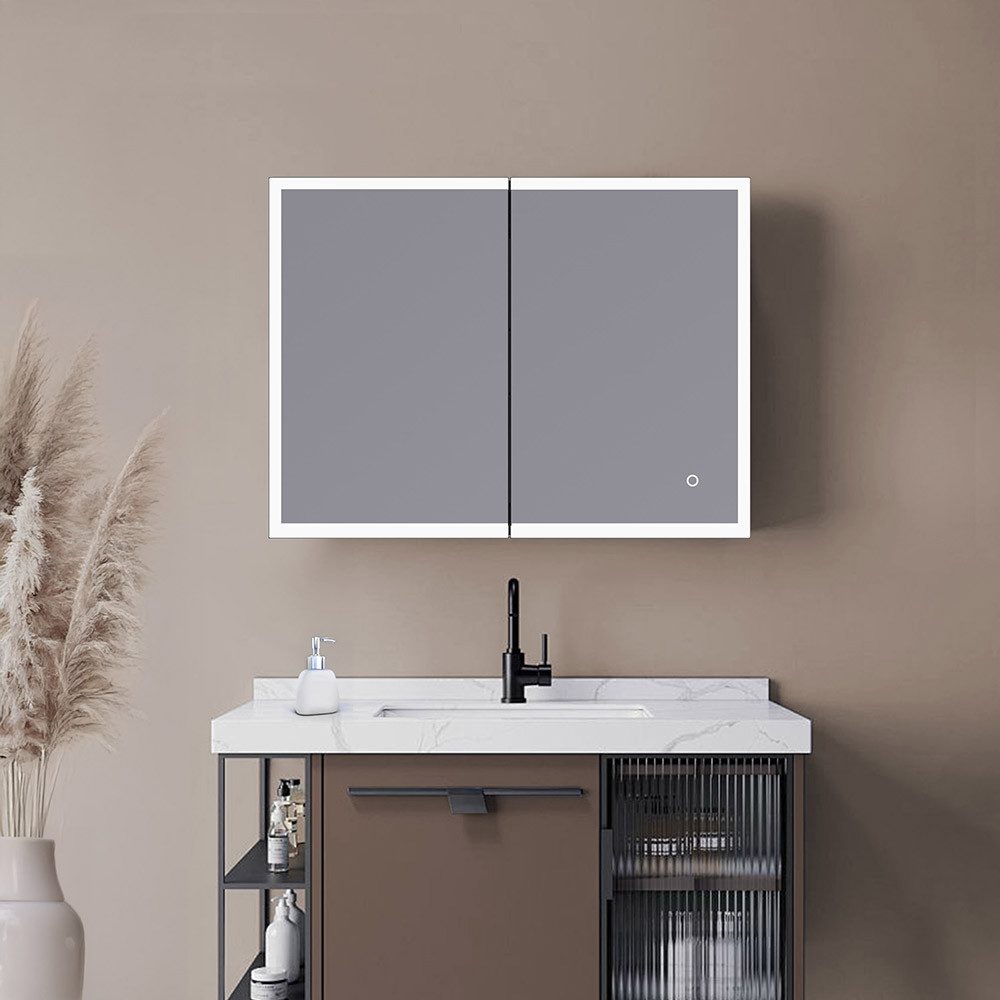 HOME DELUXE Badezimmerspiegelschrank LED-Spiegelschrank Schwarz