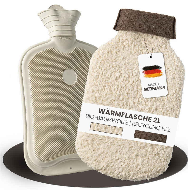 Easy and Green Wärmflasche mit Bezug [2L] aus Bio-Baumwolle und Recycling Filz - Made in Germany