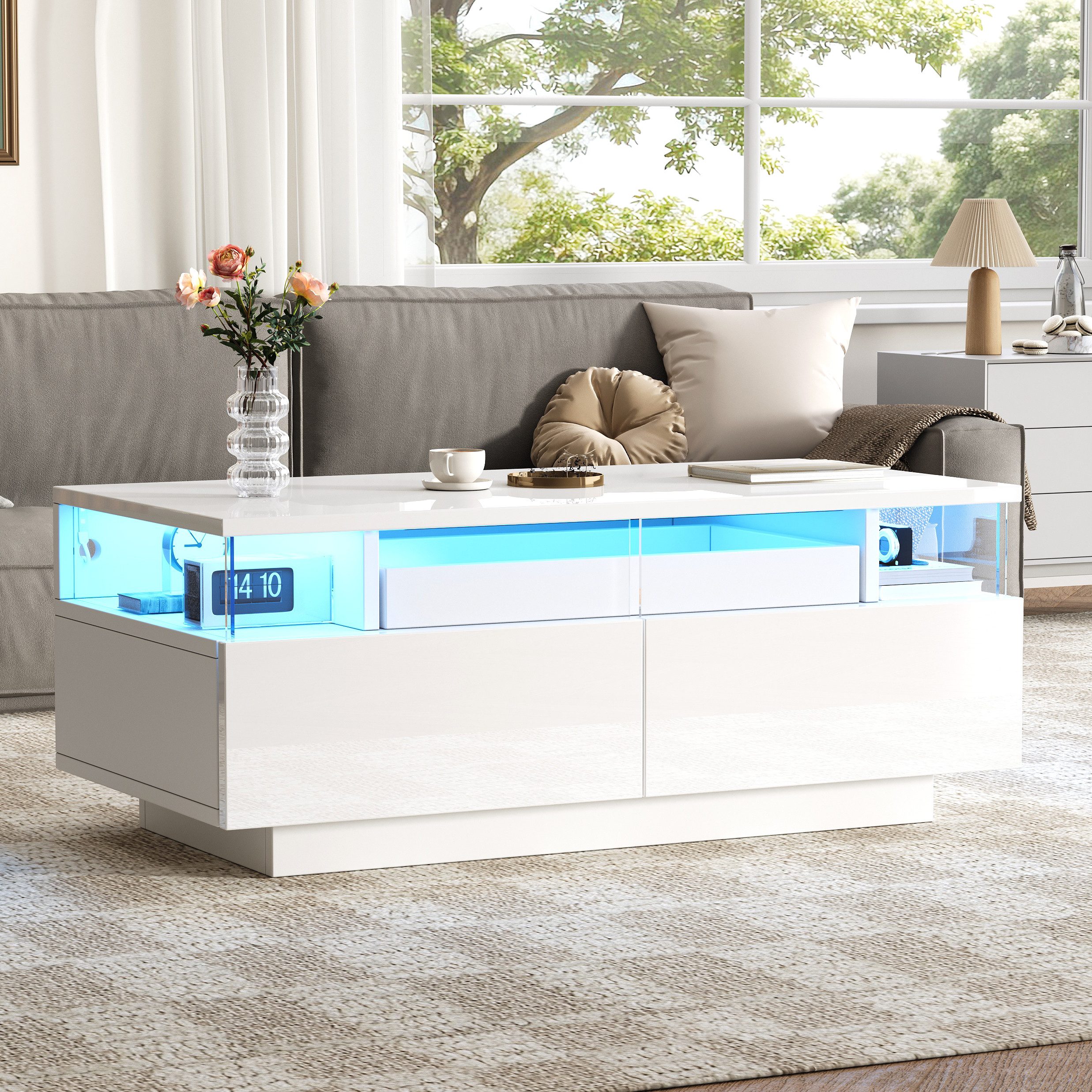 Merax Couchtisch hochglanz Sofatisch Beistelltisch mit LED-Beleuchtung (90x günstig online kaufen