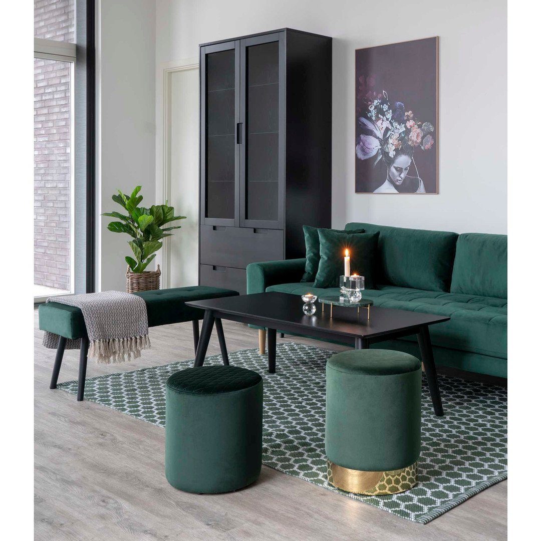 House Nordic Sitzbank Skiby Bench – Bank aus Samt, dunkelgrün mit schwarzen Beinen, HN120...