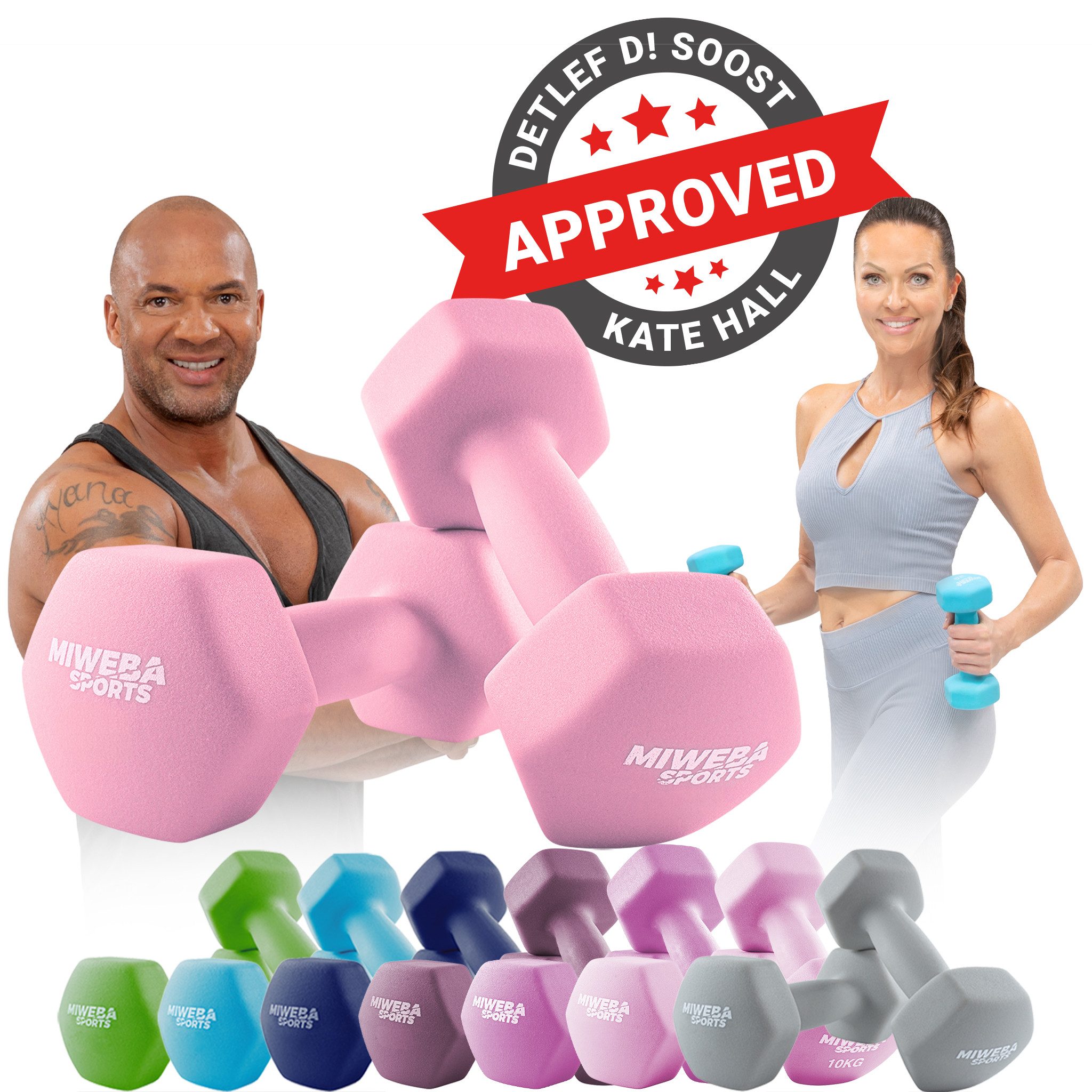 Miweba Sports Kurzhantel Gymnastikhanteln NKH100 - 9 Gewichtsklassen, (Set, Hanteln, Kurzhanteln, Gymnastikhanteln, Hantelset), Aerobic Hantel Set Kurzhantel Fitnesshanteln Gewichte
