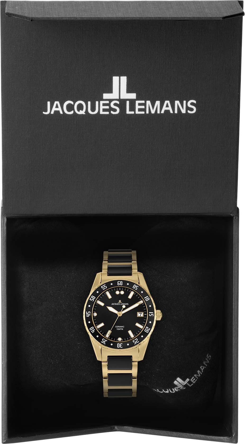 Jacques Lemans Keramikuhr Liverpool 42-12G, Quarzuhr, Armbanduhr, Damenuhr, Datum, Edelstahlarmband,Keramik