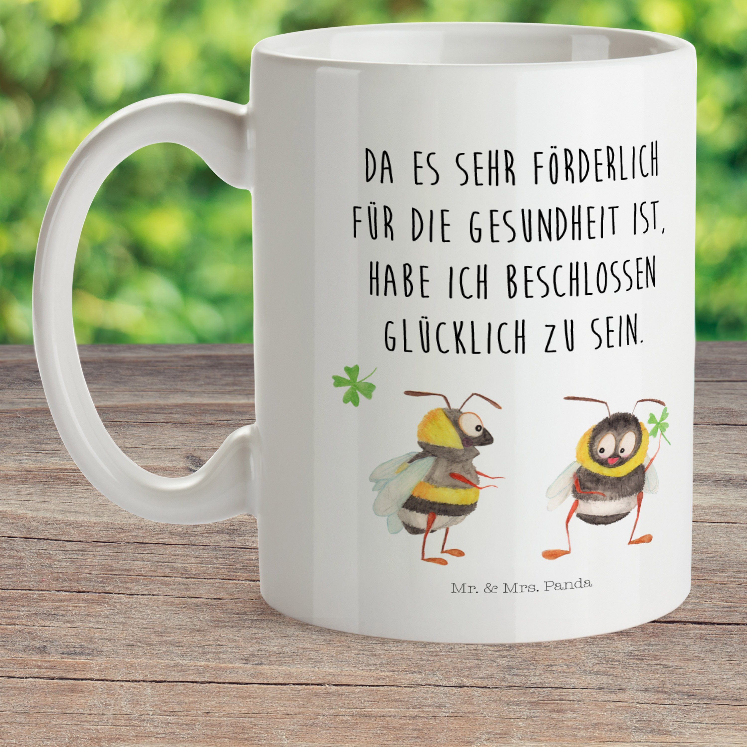 Mr. & Mrs. Panda Kinderbecher - fröhlic, Hummeln Geschenk, Kleeblatt - Weiß Spruch mit Kinderbecher, Kunststoff