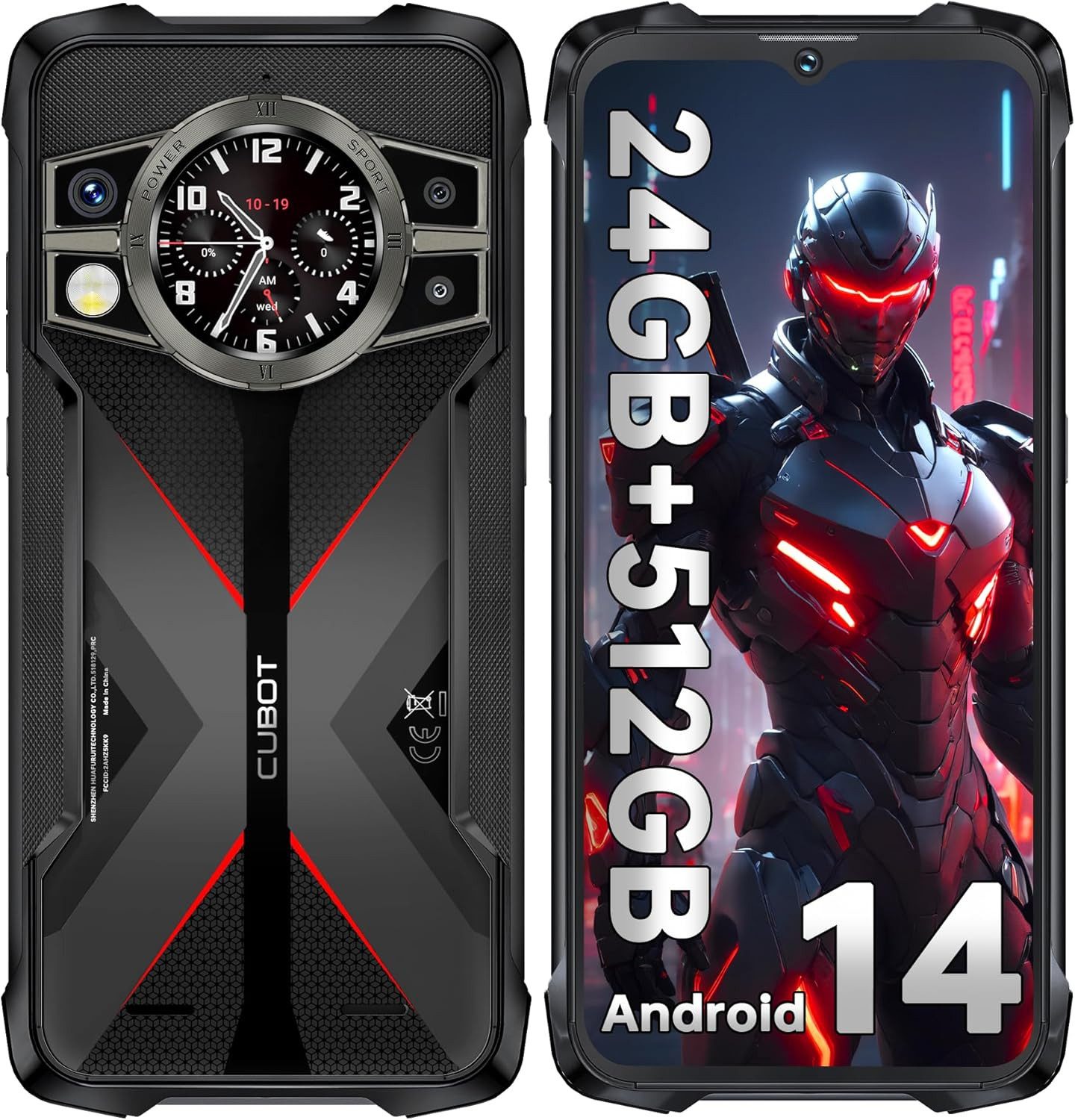 Cubot KingKong 9 24+512G Android 14 Outdoor Smartphone (16,71 cm/6.58 Zoll, 512 GB Speicherplatz, 100 MP Kamera, IP68 Wasserdicht Baustellenhandy, 10600mAh, Dual SIM 4G, NFC, OTG, GPS)