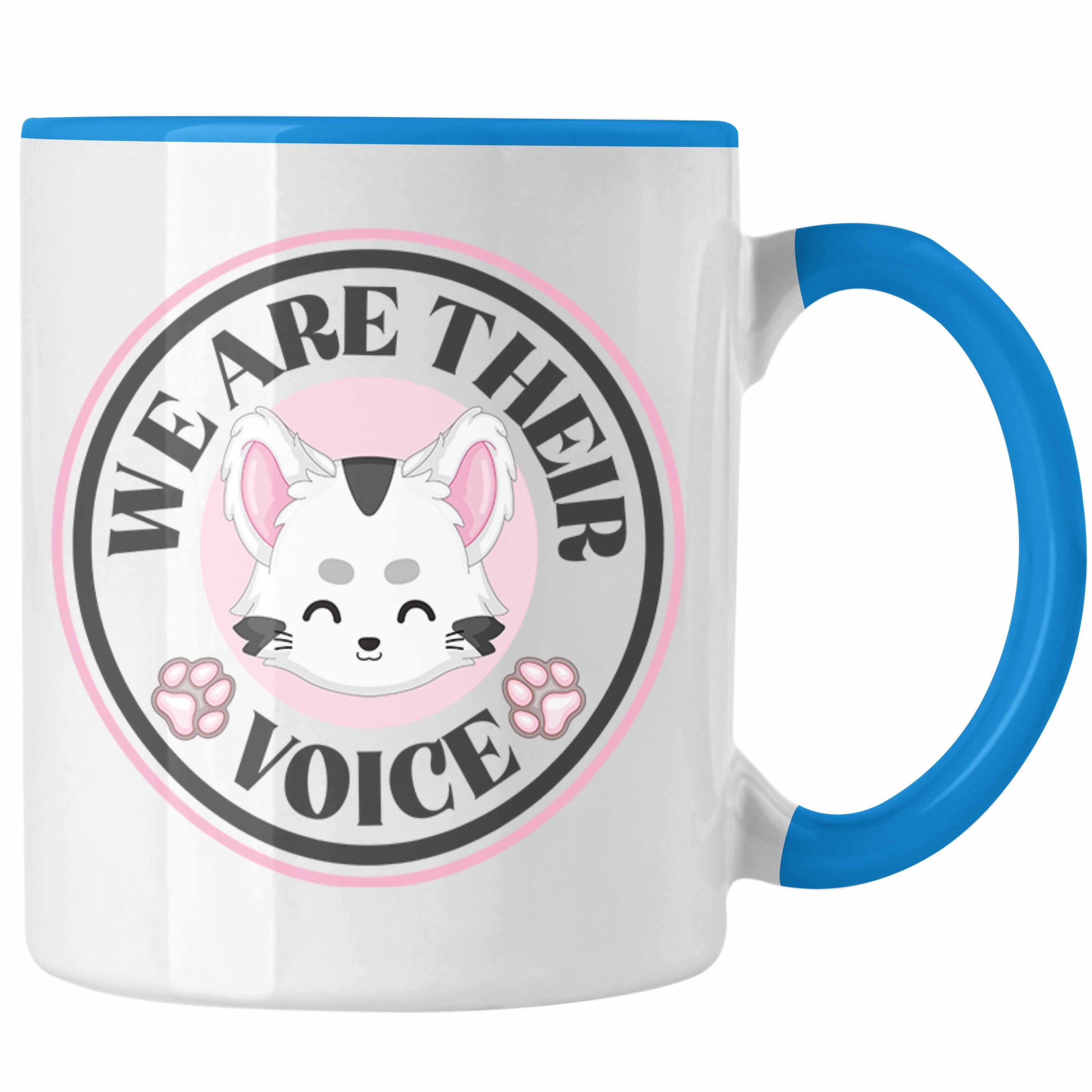 Trendation Tasse Trendation - Veganer Tasse Geschenk We Are Their Voice Statement Vegetarier Geschenkidee Tierschutz Tierschützer Blau