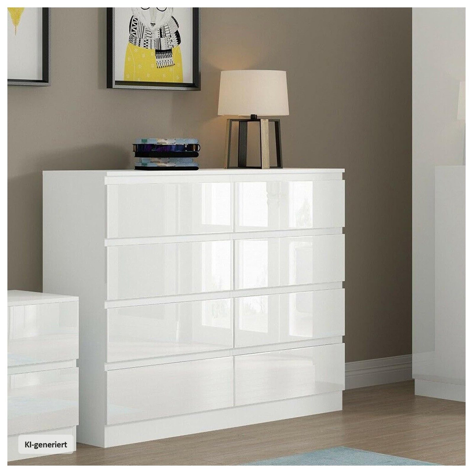 HTI-Living Kommode Kommode Kenji 8 Schubladen Hochglanz Weiß (Stück, 1 St., 1 Kommode), Sideboard