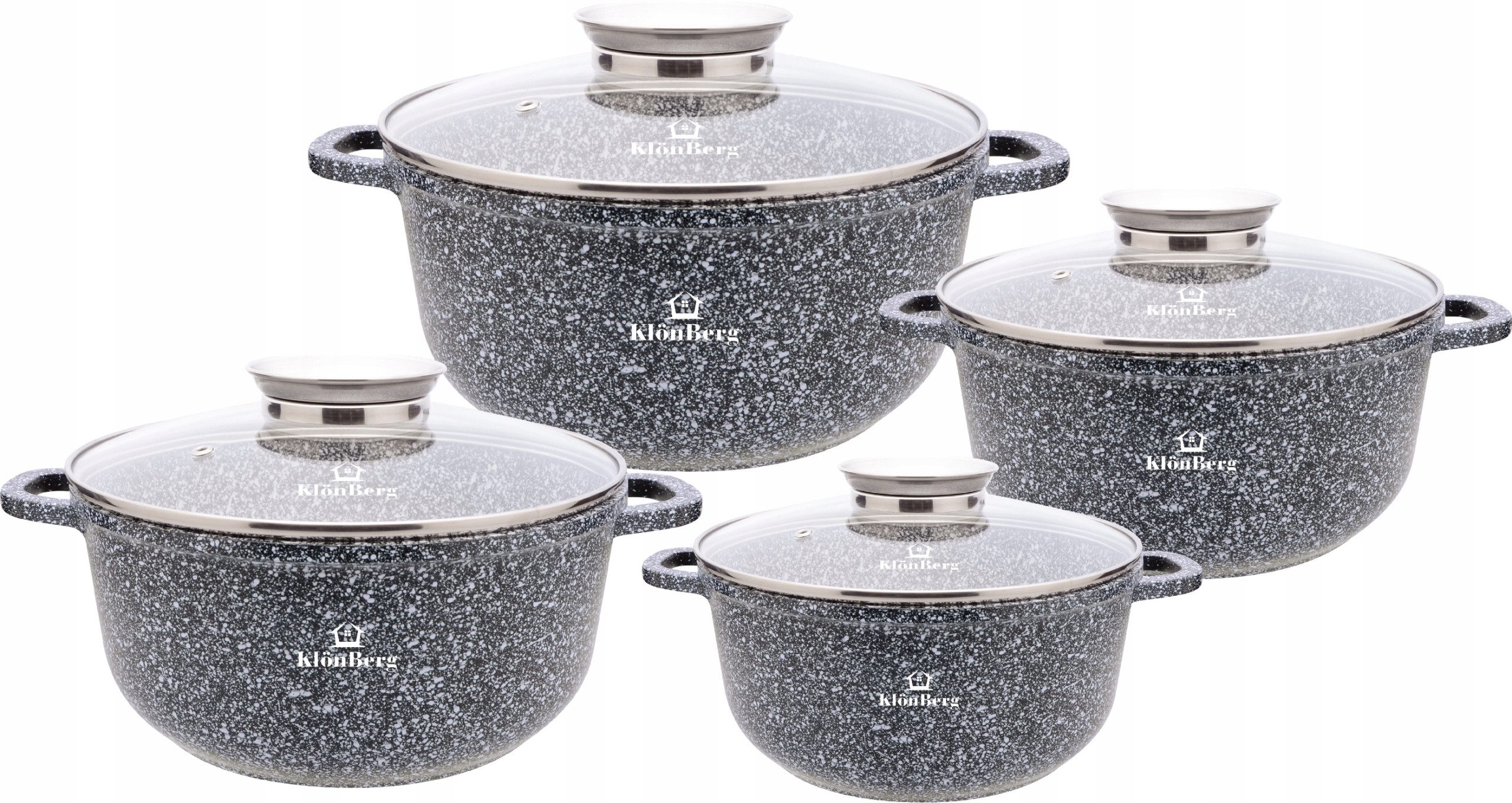 KlönBerg Topf-Set Töpfe mit Steinbeschichtung in 4 verschiedenen Größen, Aluminiumguss, Aluminium, Keramik, Edelstahl (Passt in jede Küche! (1.2L / 2.3L / 4.5L / 5.5L), 8-tlg., Es ist eine perfekte Geschenkidee für jeden Anlass), Innovative Aroma Knob-Griffe