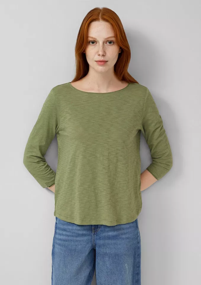 s.Oliver 3/4-Arm-Shirt T-Shirt Shirt mit Flammgarnstruktur und 3/4-Ärmeln
