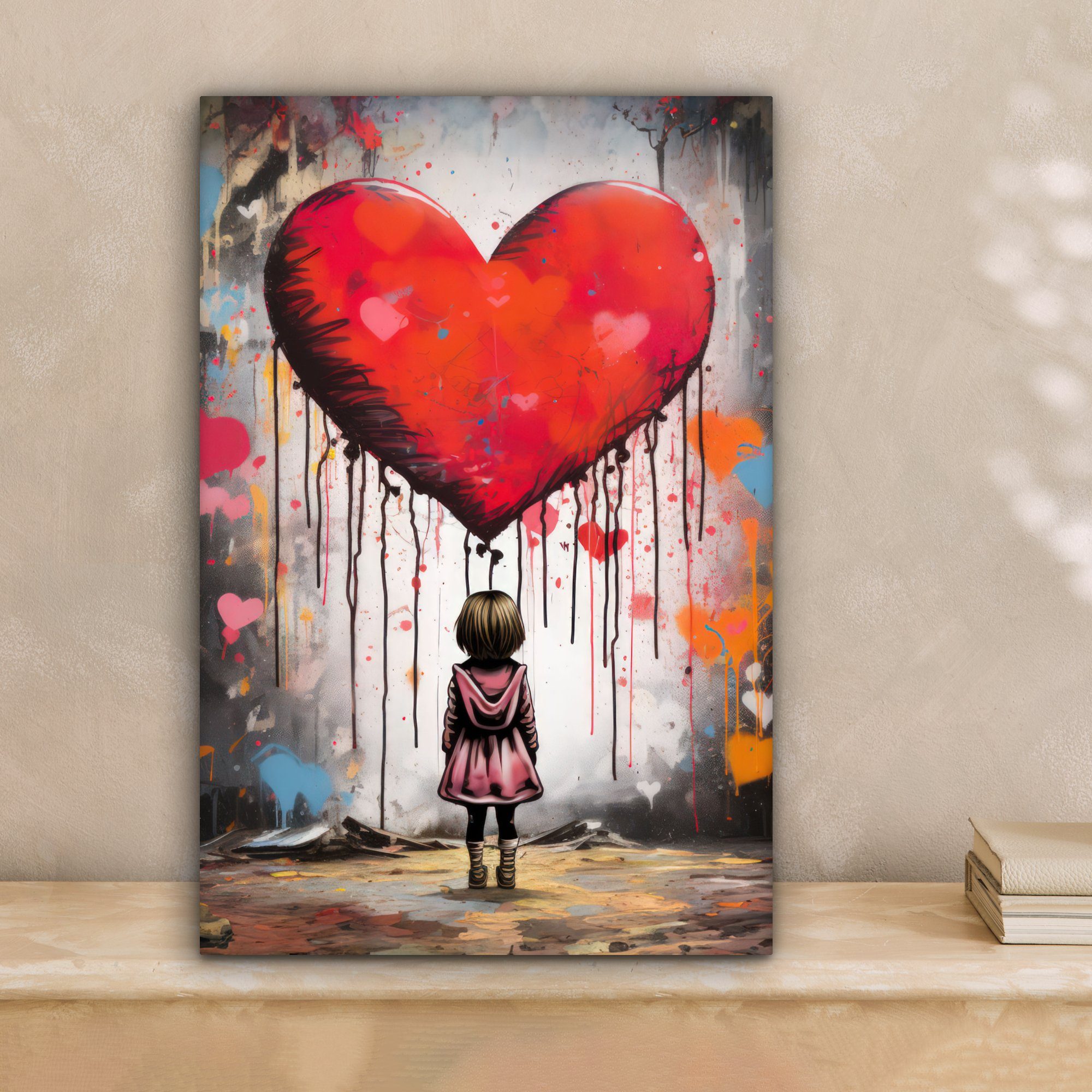 OneMillionCanvasses® Leinwandbild Mädchen - Herz - Graffiti - Kunst - Rot, günstig online kaufen