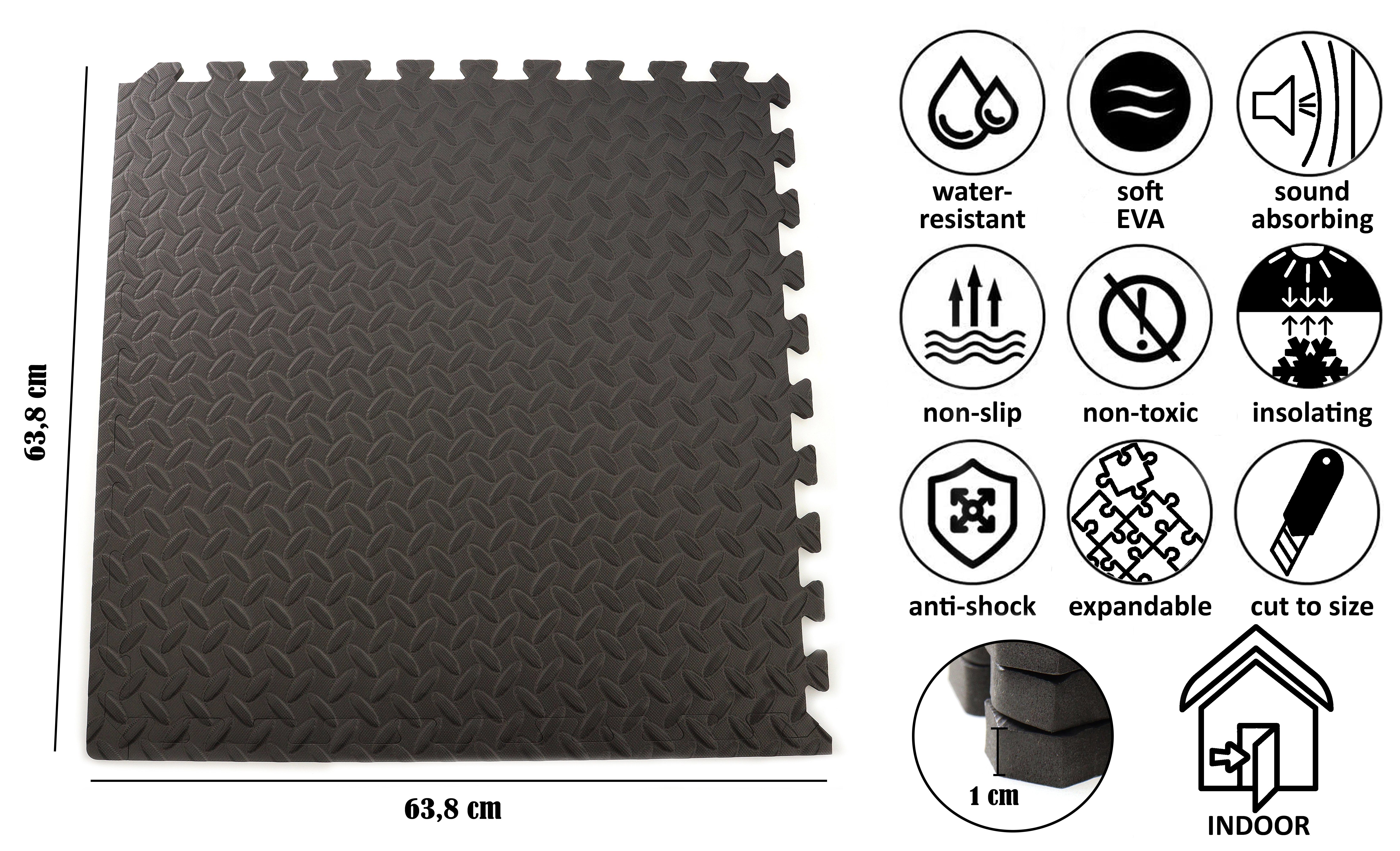 ELLUG Sportmatte 6 Stück Steckmatte schwarz, Härtegrad 30-35, inkl. 12 Randstücke