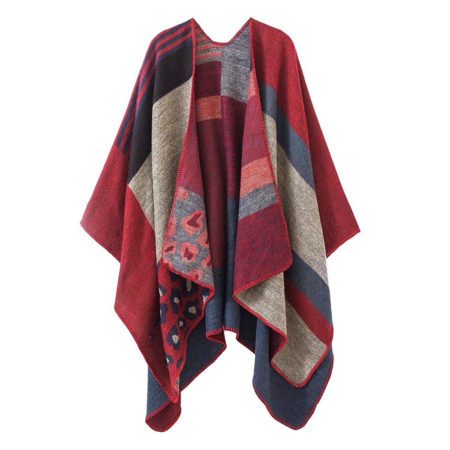 LuxusKollektion Modeschal Poncho Damen Rot Einheitsgröße, (1-St)