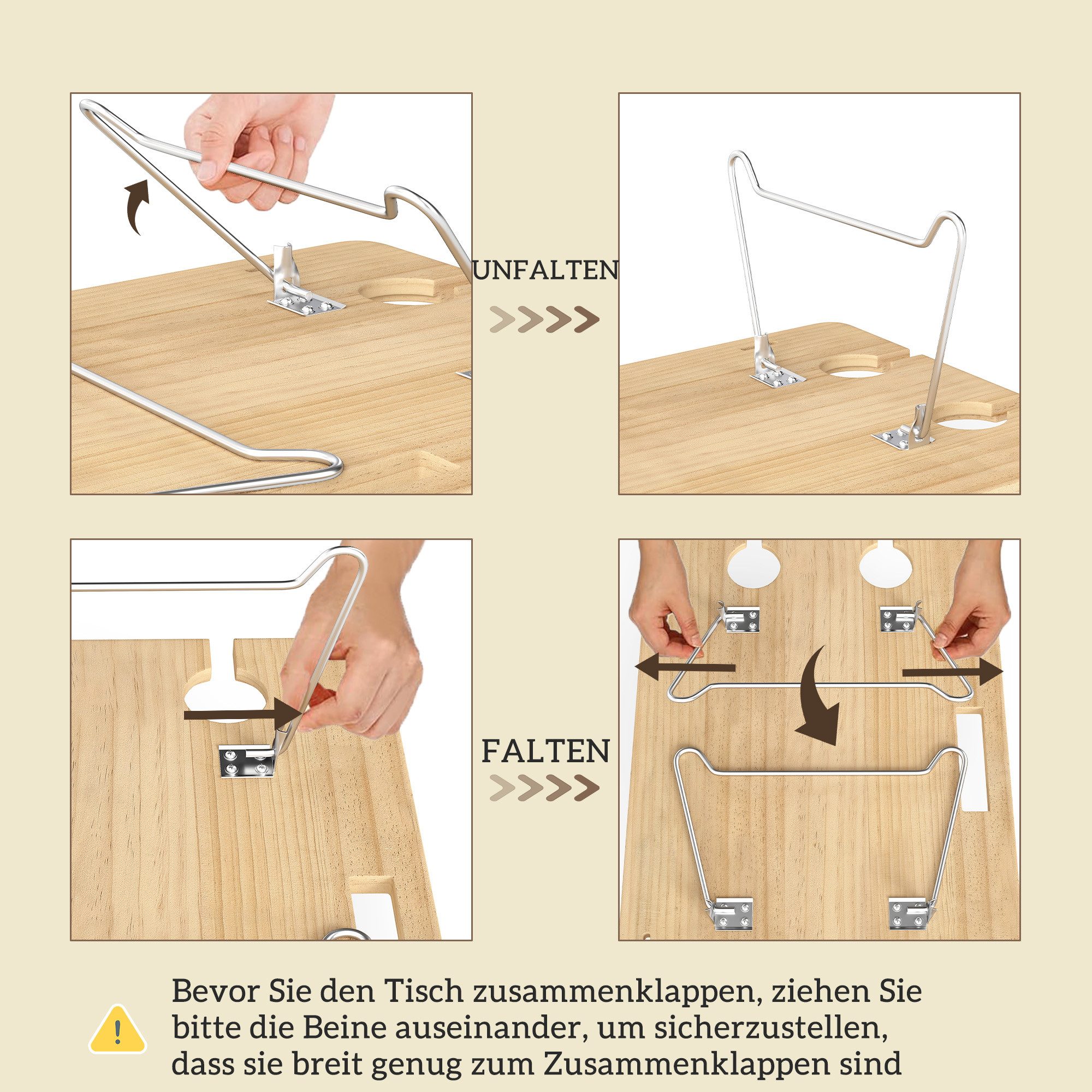 Outsunny Picknickkorb mit Picknickdecke, Besteck Set, Flascheöffner, Picknicktisch (Picknick Set für 4 Personen, 1 St., Picknickkoffer aus Weidenholz), für Camping Strand Weihnachten Hellbraun