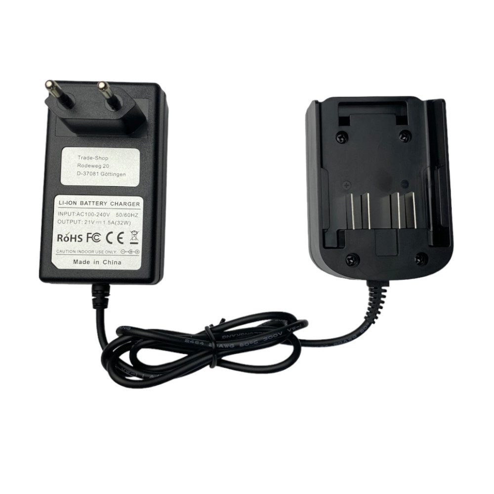 Trade-Shop Ladegerät 21V 1,5A ersetzt Worx WA3921, passend für Worx WA3401 WA3593 Netzteil (Geeignet für Li-Ion Akkus mit 18V und 20V / mit LED-Ladestandsanzeige)