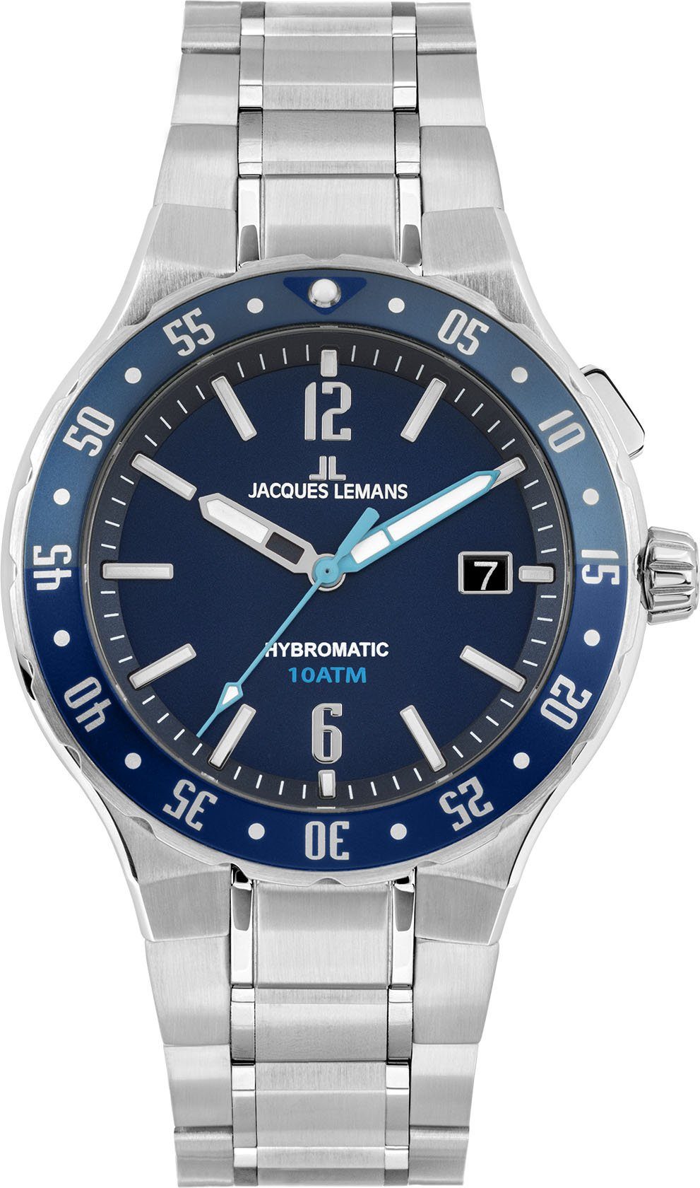 Jacques Lemans Kineticuhr Hybromatic, 1-2109H blau, silber | Armbanduhren