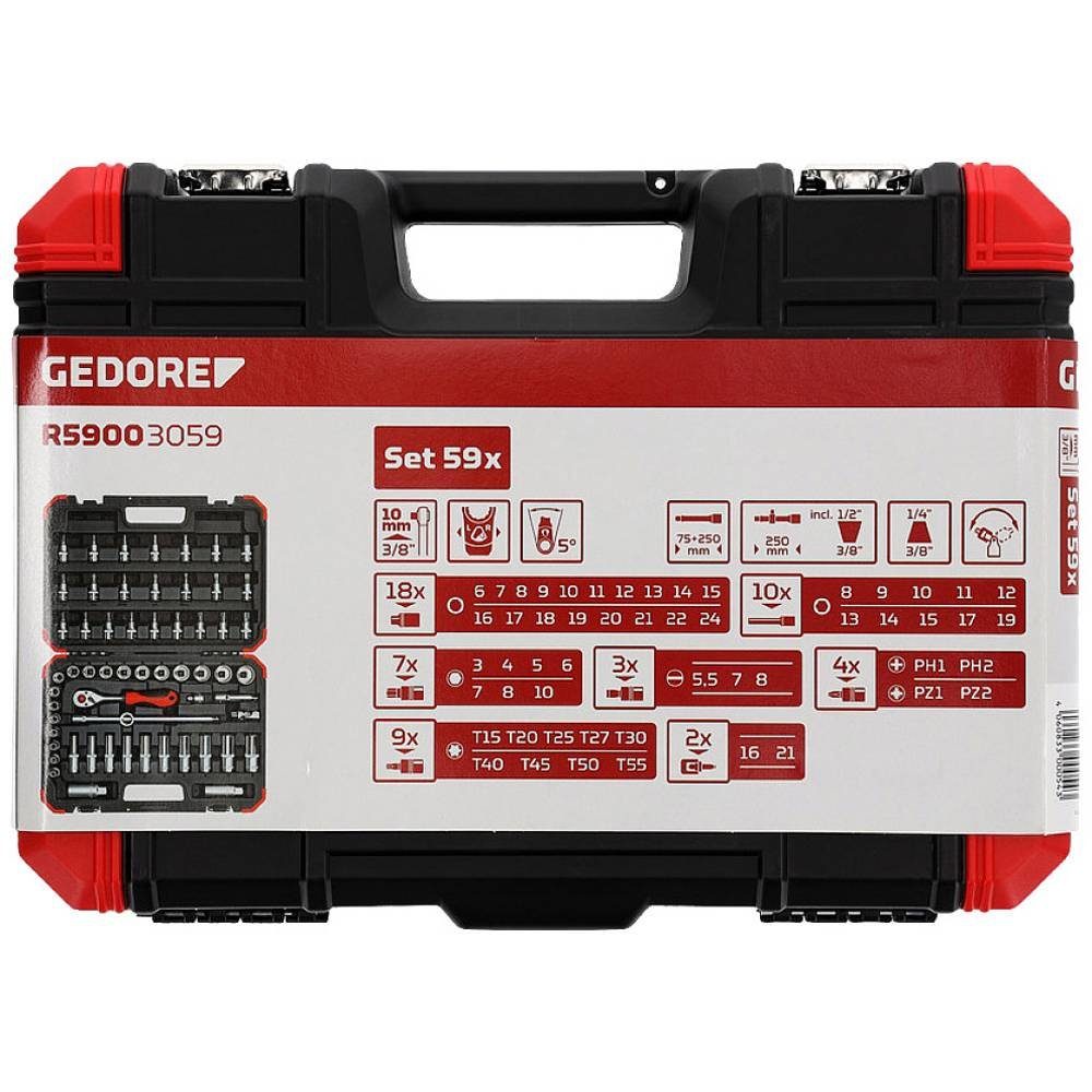 und 3/8″ Steckschlüssel-Satz Gedore SW6-24mm Bit- Steckschlüsselset Red 59-teilig