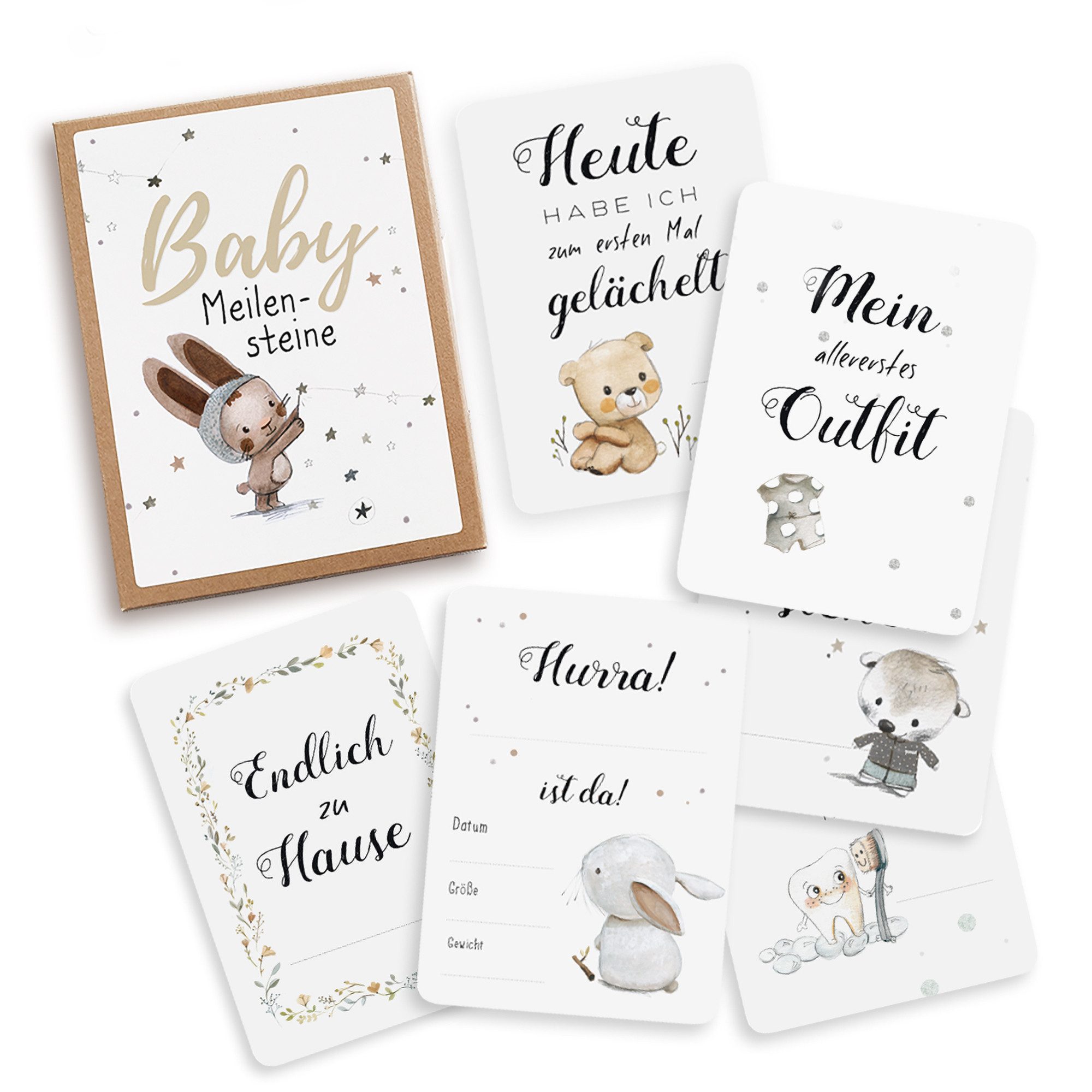 Pipapier Grußkarten Meilensteinkarten "Baby Meilensteine", 50 süße Karten inkl. Schachtel