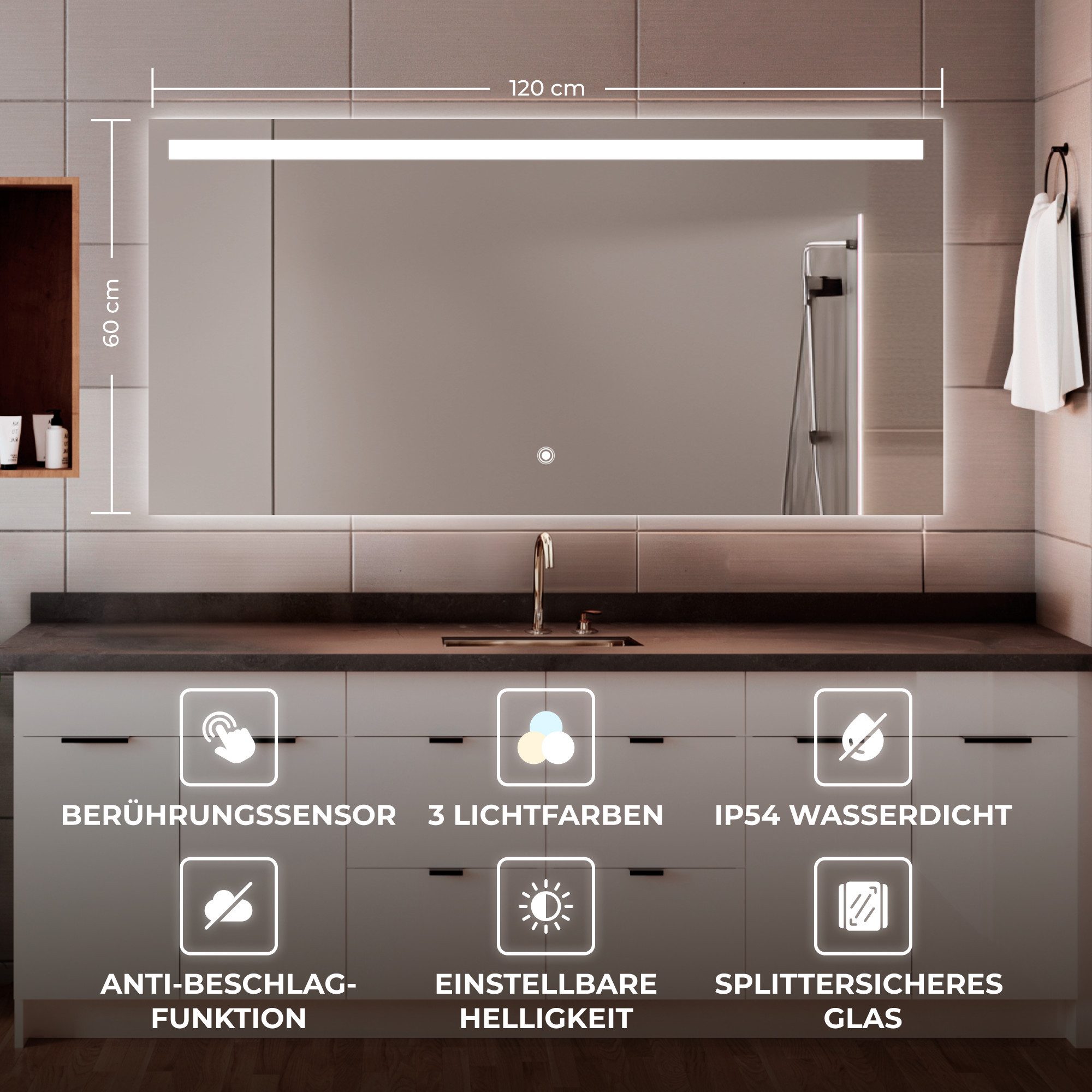 Bringer Badspiegel BRS104, Badezimmerspiegel mit Anti-Beschlag günstig online kaufen
