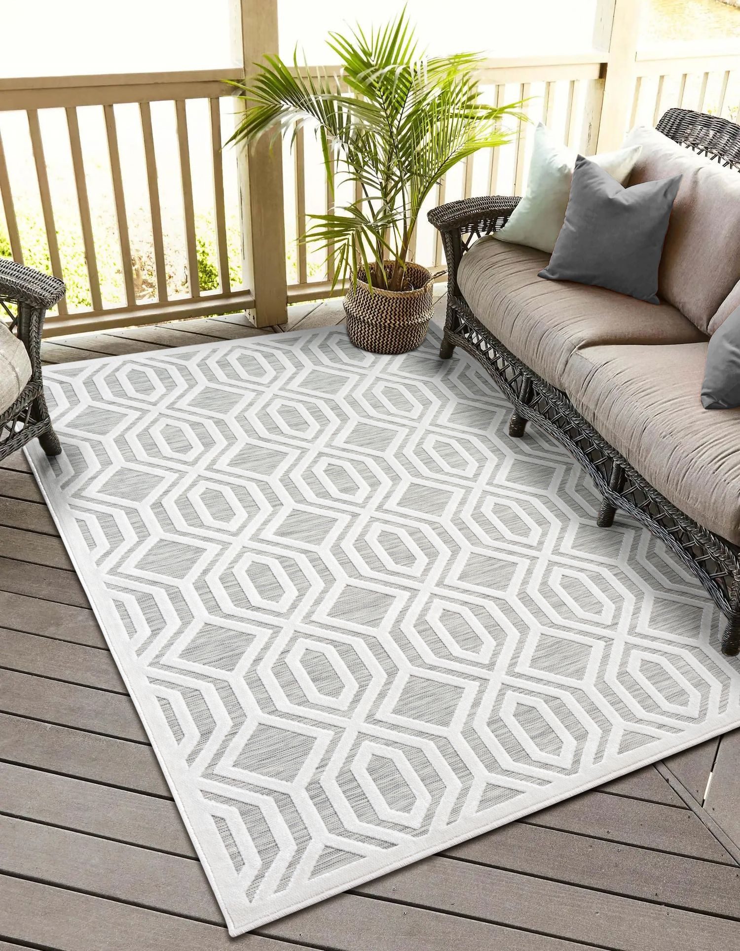 Teppich MY-RUG Outdoor-Teppich "Fantasia" 150x80 cm, grau, Wohnando, rechteckig, Höhe: 8 mm, mit schlichtem Hoch-Tief-Design