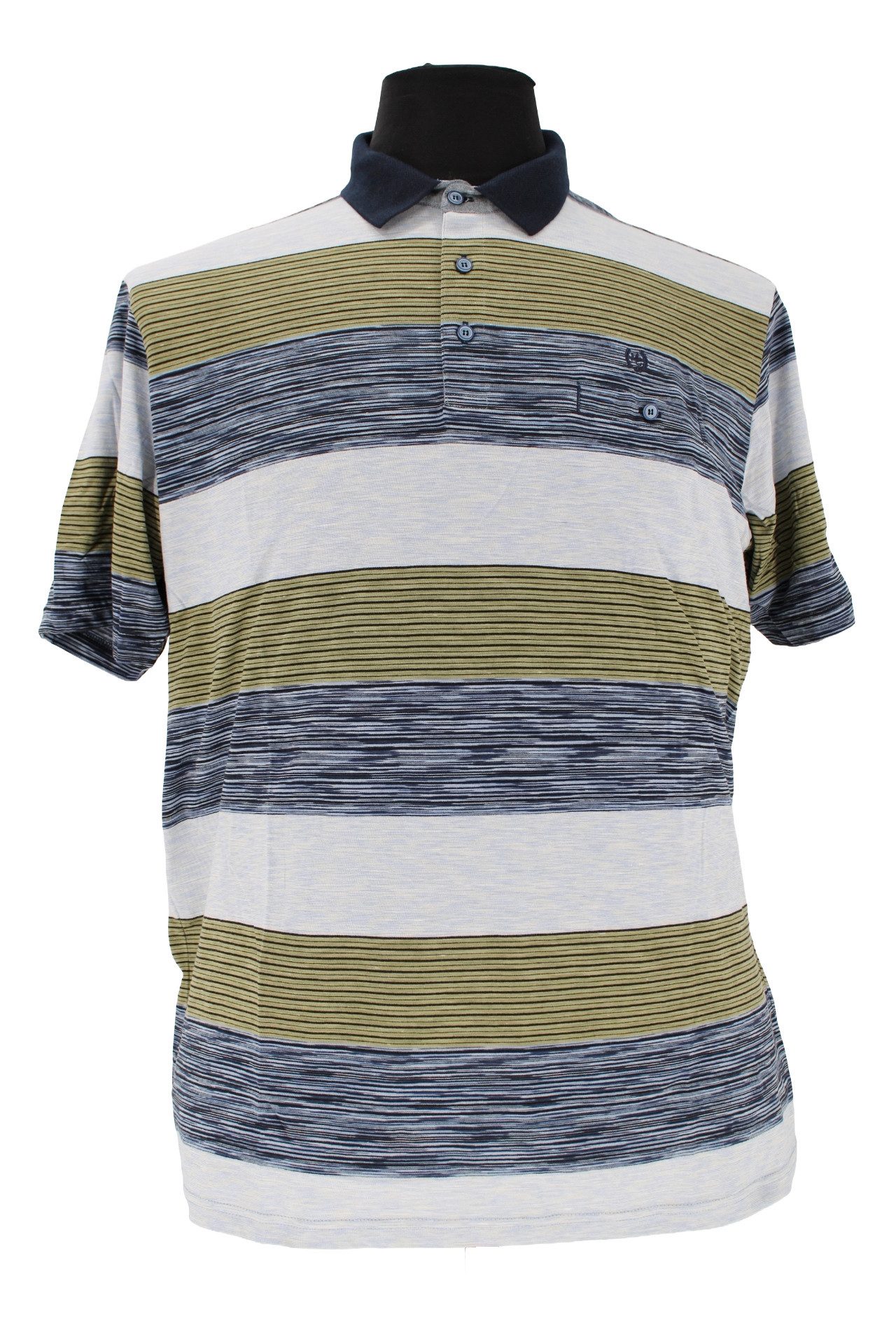 Mode Monte Carlo Poloshirt Monte Carlo Herren Polo-Shirt Gestreift Blau/Oliv ? Kurzarm Poloshirt