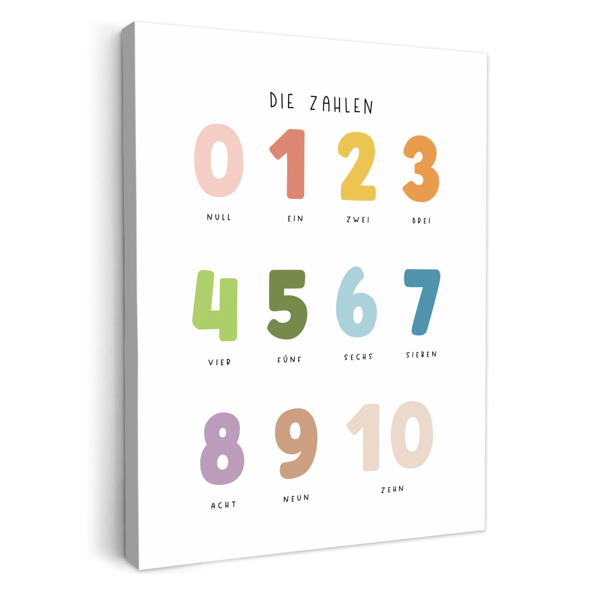 OneMillionCanvasses® Leinwandbild Pädagogisch - Zählen lernen - Weiß - Farben - 1-10, Fotodruck (1 St), Babyzimmer Deko, Bilder für Mädchen und Jungen 30x40 cm