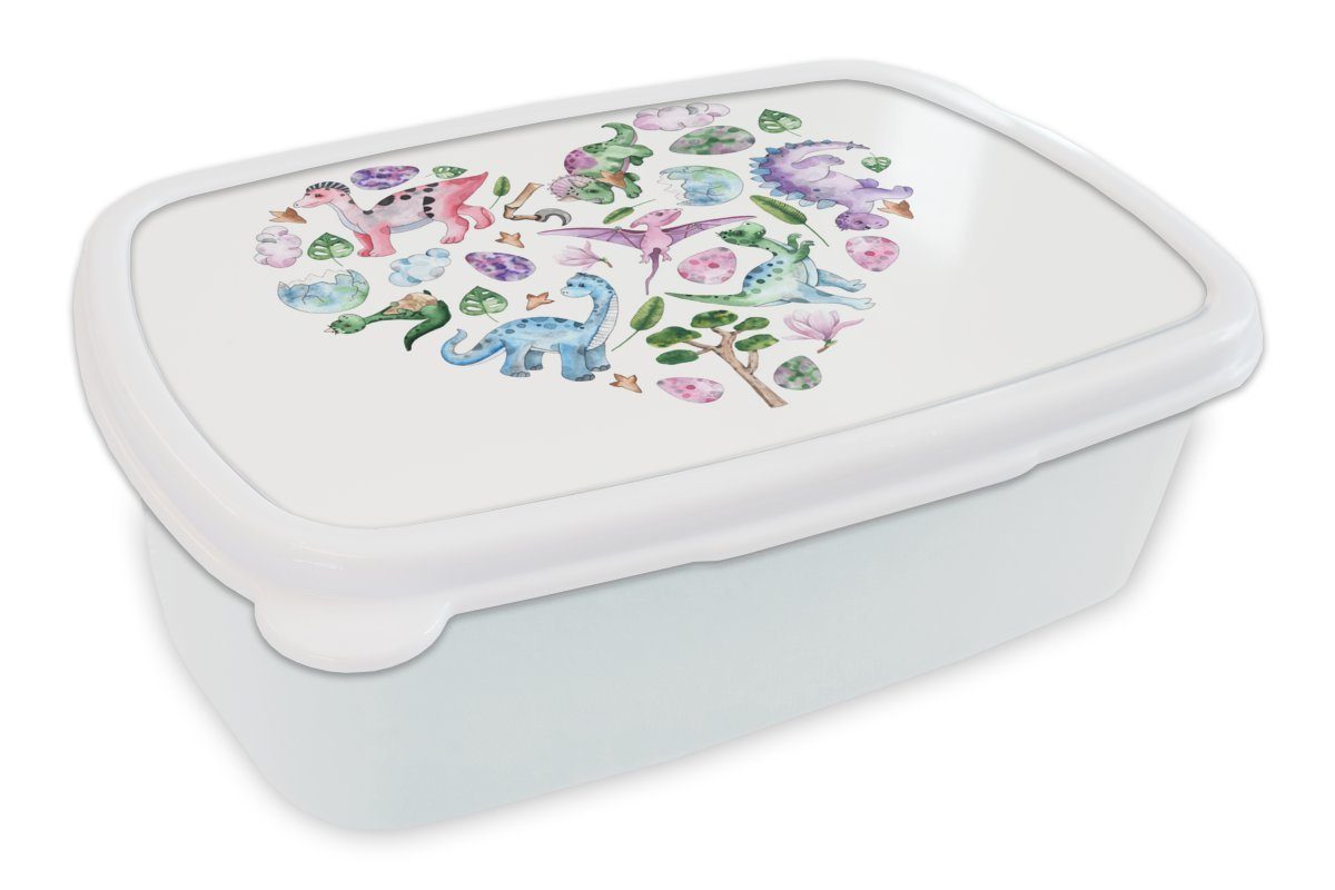 MuchoWow Lunchbox Kinderzimmer - Muster - Dinosaurier - Mädchen - Kinder - Rosa - Kinder, Kunststoff, (2-tlg), Brotbox für Kinder und Erwachsene, Brotdose, für Jungs und Mädchen weiß | Lunchboxen