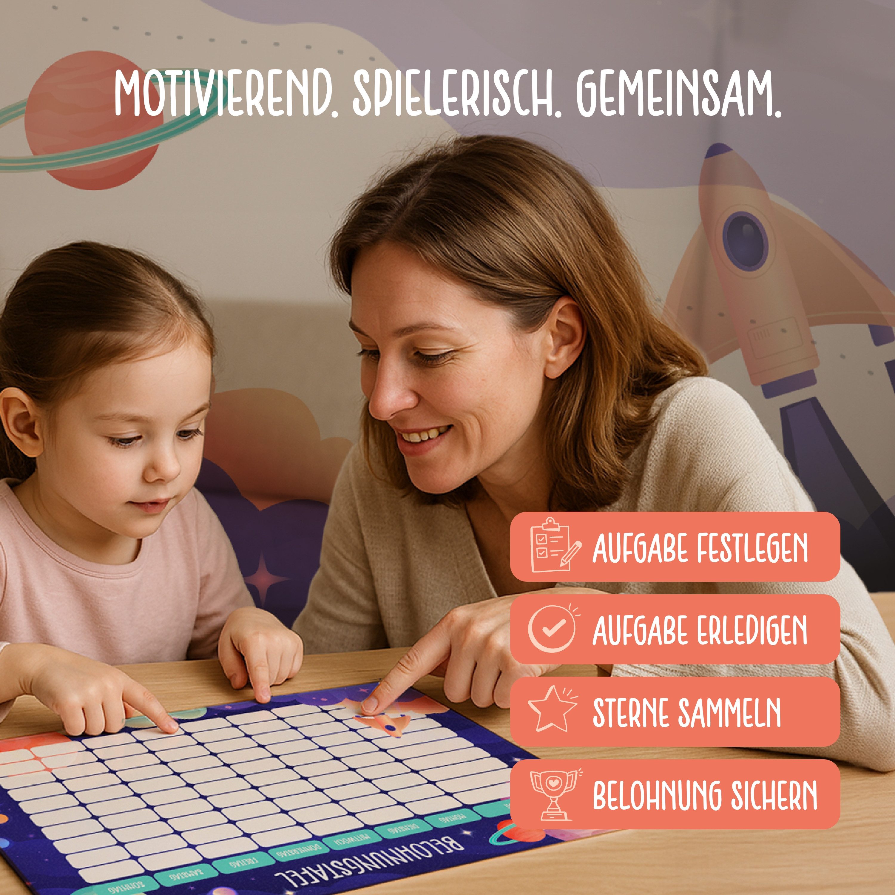 Lilletå Lernspielzeug Belohnungstafel Kinder magnetisch, 100 Aufgaben & 350 Magnete, ab 4 (Komplettset, Tafel, Aufgabenmagnete, Sterne, Stift & Tragebeutel), Be – Bild 4 von 5
