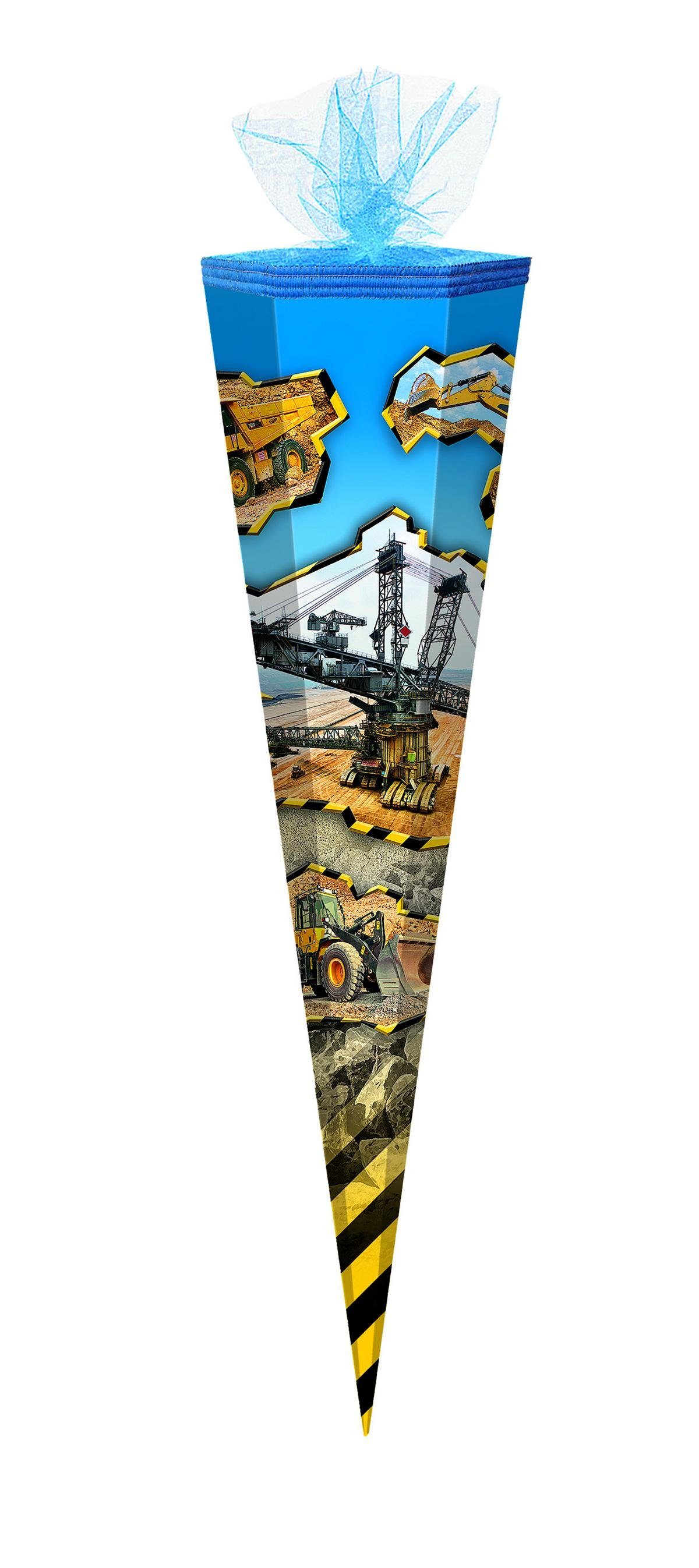Schultüte Schultüte / Zuckertüte / 85cm / eckig / "Baufahrzeuge mit Bagger"