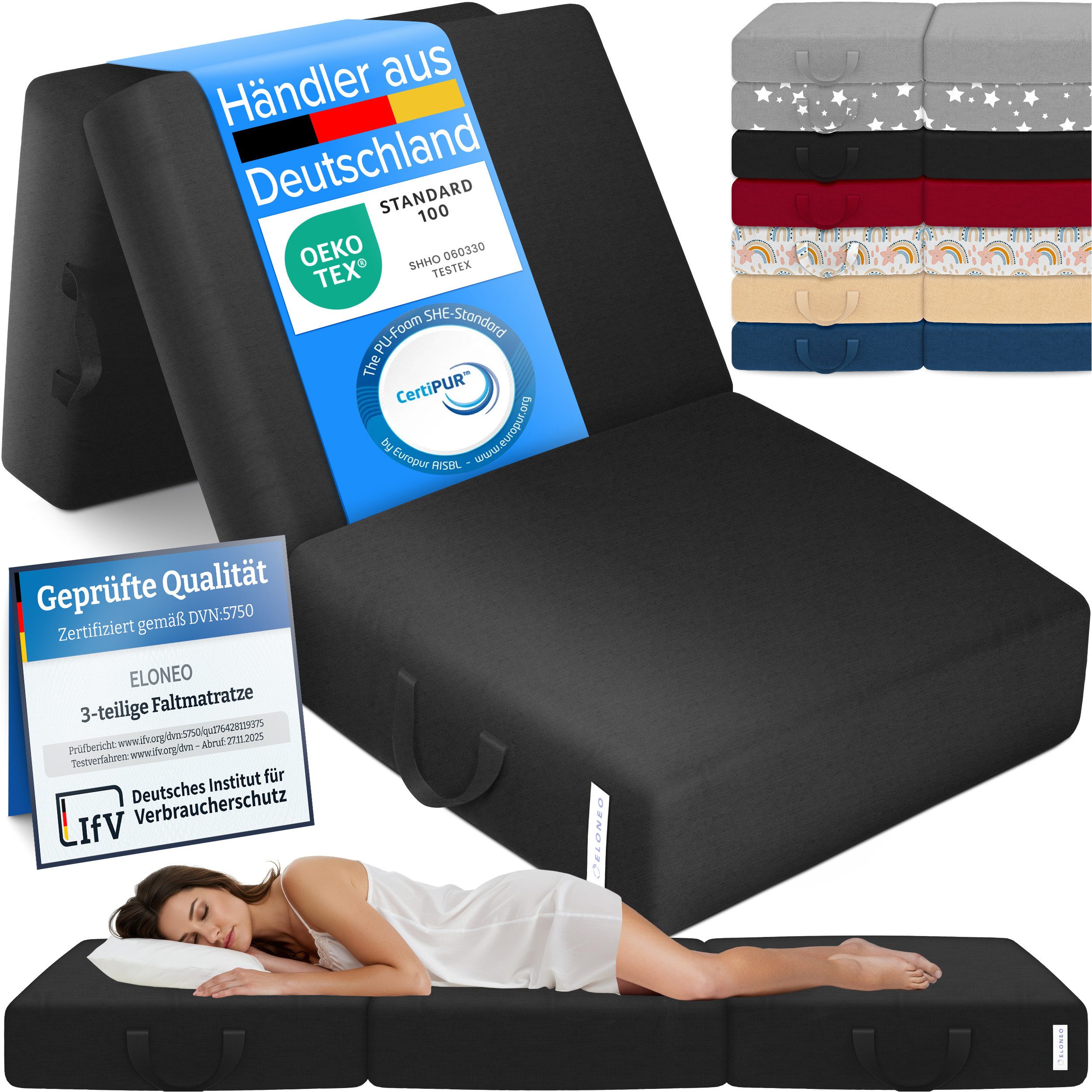 Klappmatratze 3-teilig, Gästematratze mit extra dickem Schaumstoff, ELONEO, günstig online kaufen