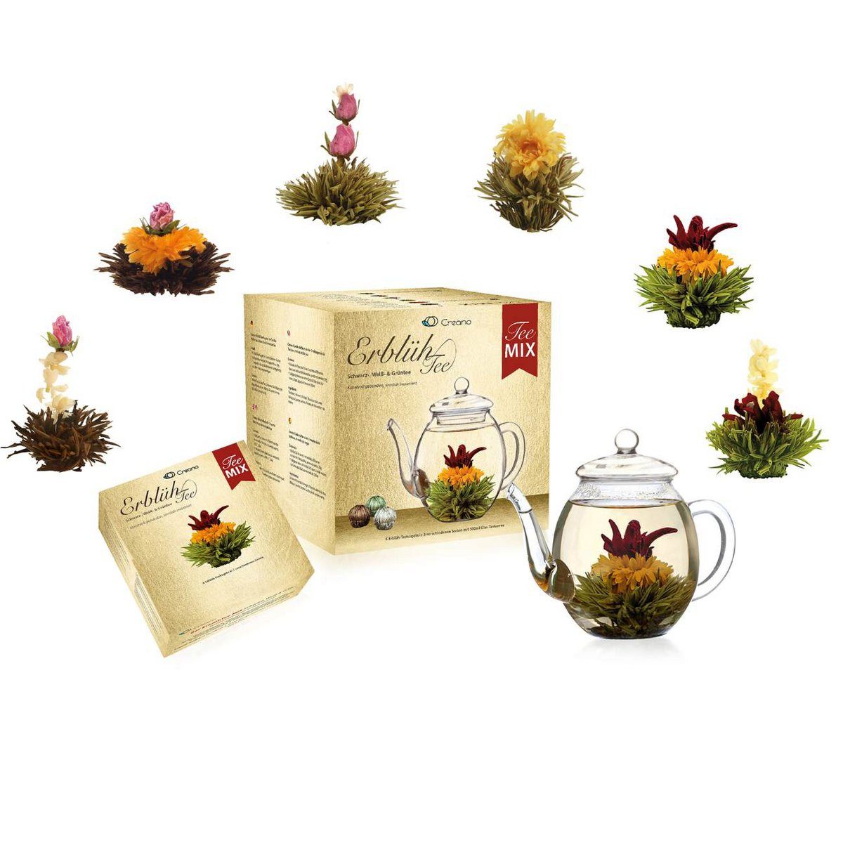Creano Teekanne Creano Teeblumen Mix - Geschenkset Erblühtee Weißtee und Grüntee uvm