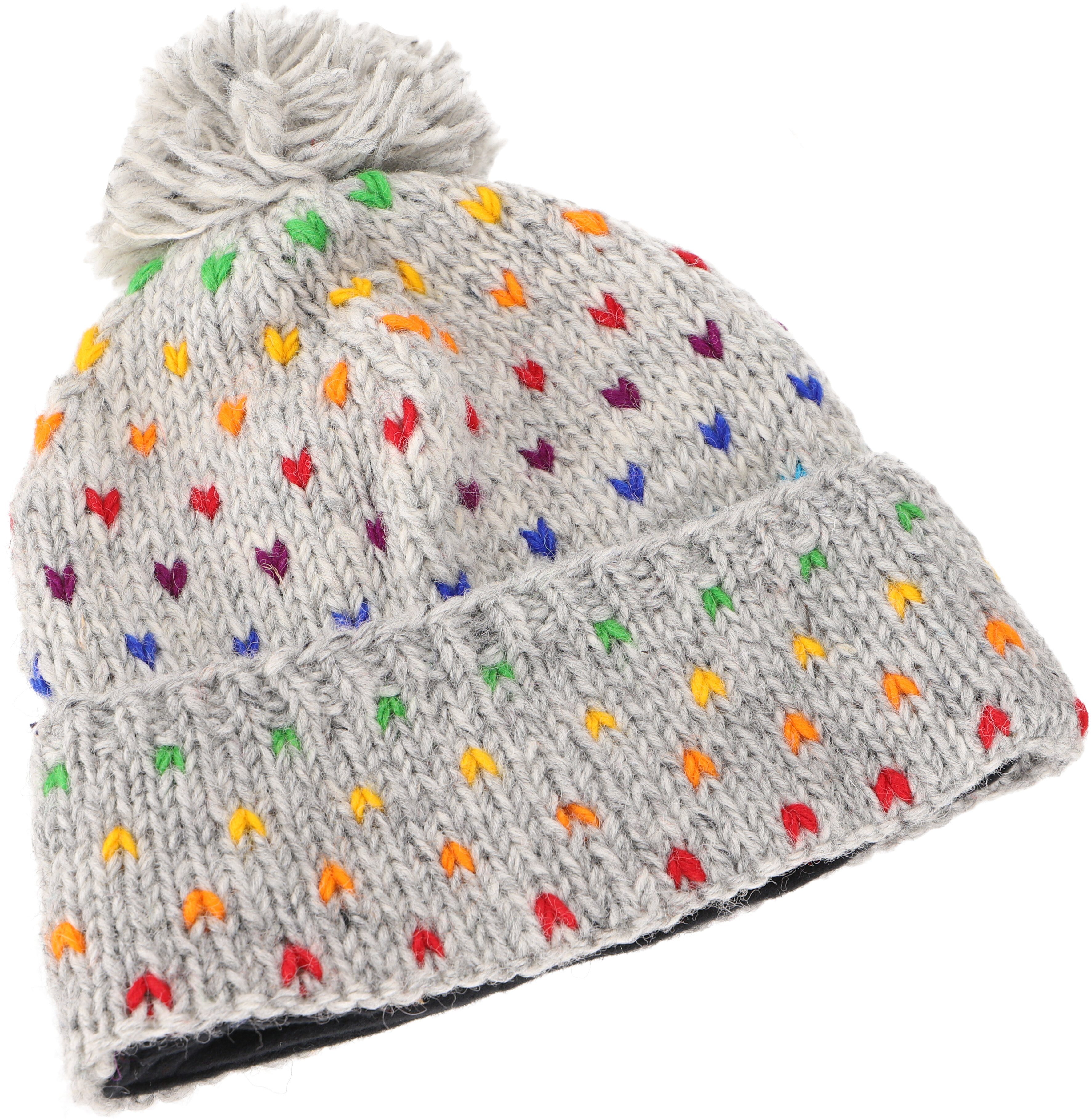 Guru-Shop Strickmütze Mütze, Bommelmütze Beanie aus Nepal, bunte.. grau/regenbogen