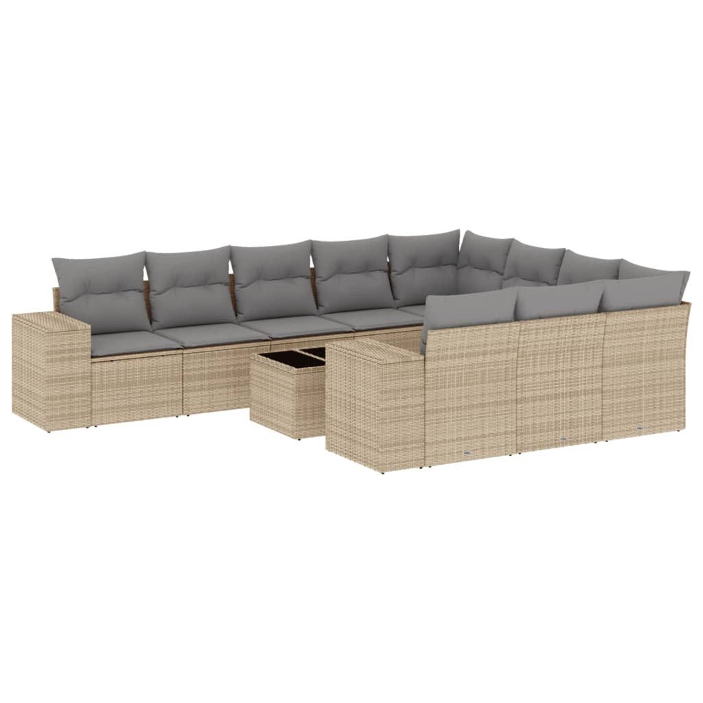Gartenlounge-Set 11-tlg. Garten-Sofagarnitur mit Kissen Beige Poly Rattan
