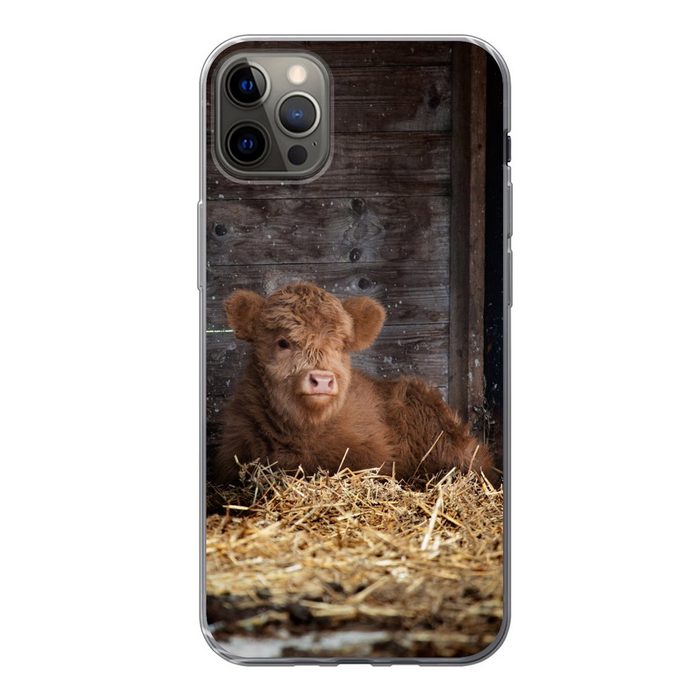 MuchoWow Handyhülle Schottischer Highlander - Bauernhof - Stroh Handyhülle Apple iPhone 13 Pro Max Smartphone-Bumper Print Handy